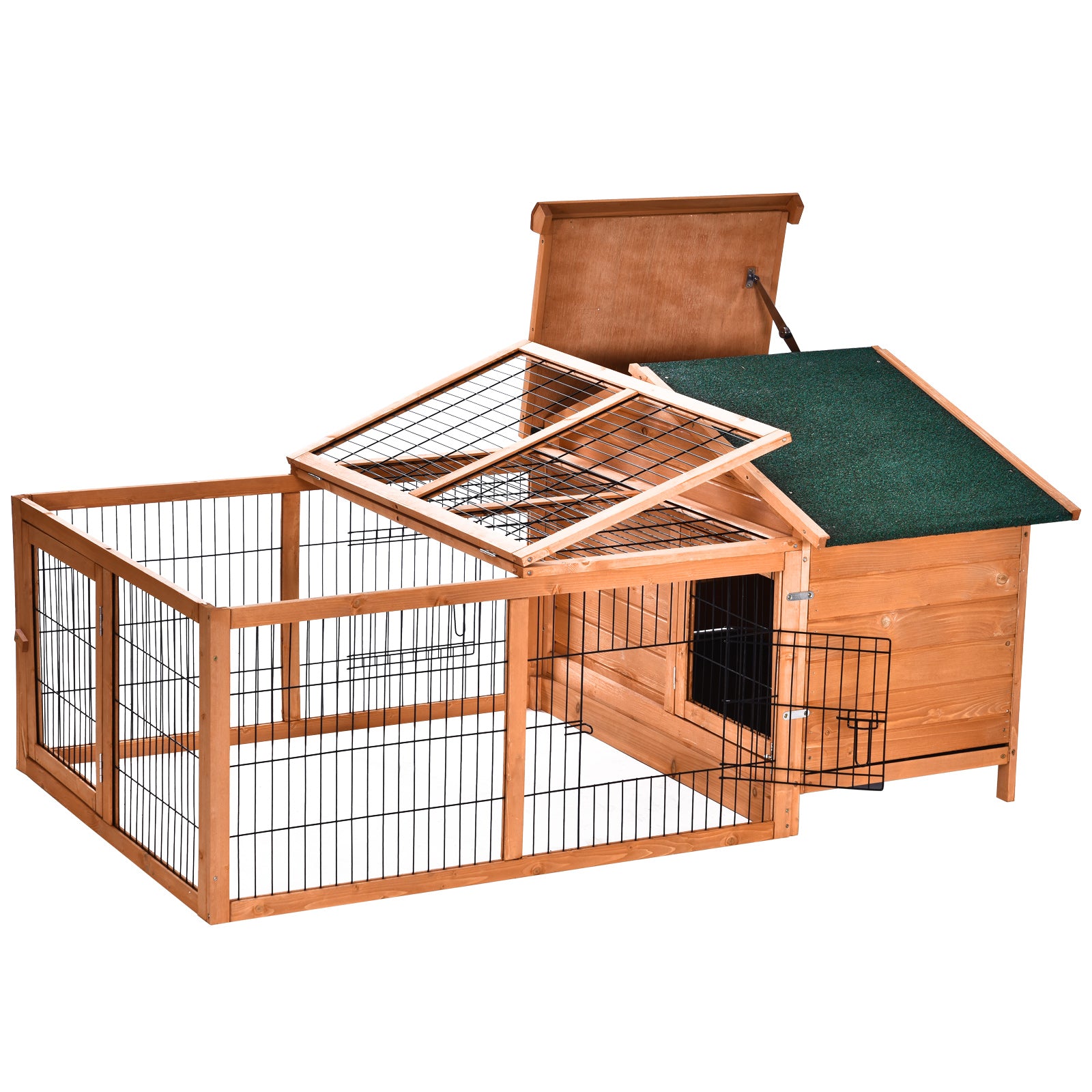 PawHut Wooden Rabbit Hutch Outdoor, Guinea Pig Hutch, Detachable Pet House Animal Cage with Openable Run & Roof Lockable Door Slide-out Tray 146 x 95 x 69cm