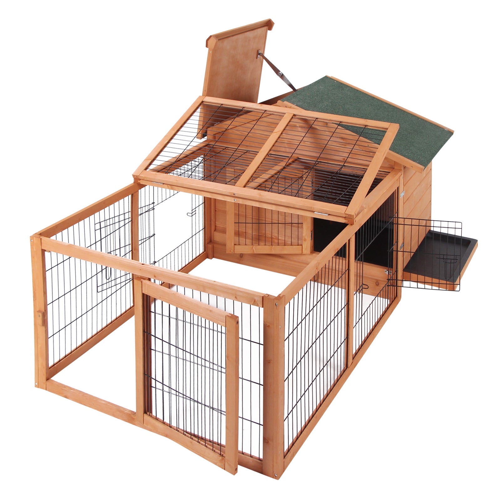 PawHut Wooden Rabbit Hutch Outdoor, Guinea Pig Hutch, Detachable Pet House Animal Cage with Openable Run & Roof Lockable Door Slide-out Tray 146 x 95 x 69cm