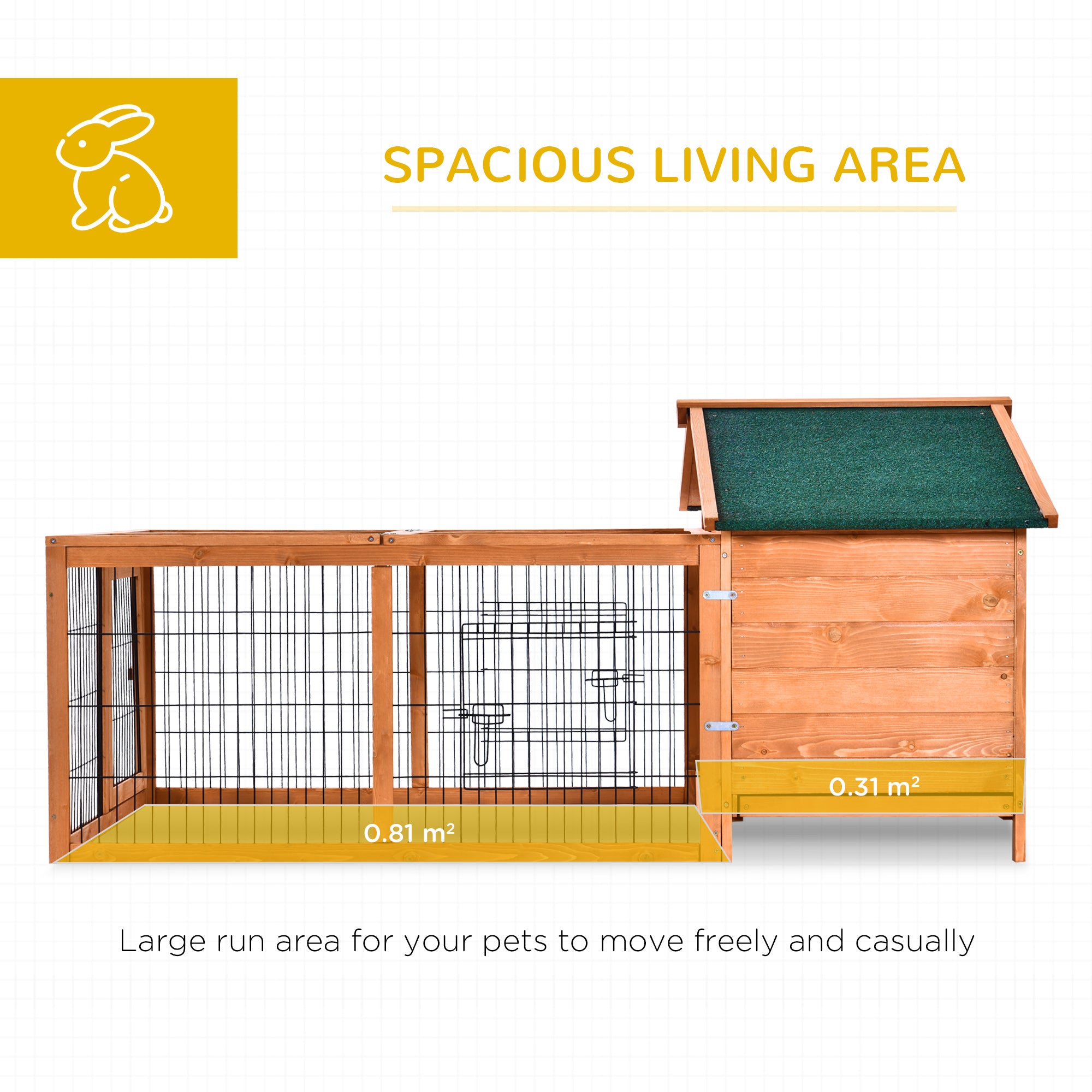 PawHut Wooden Rabbit Hutch Outdoor, Guinea Pig Hutch, Detachable Pet House Animal Cage with Openable Run & Roof Lockable Door Slide-out Tray 146 x 95 x 69cm