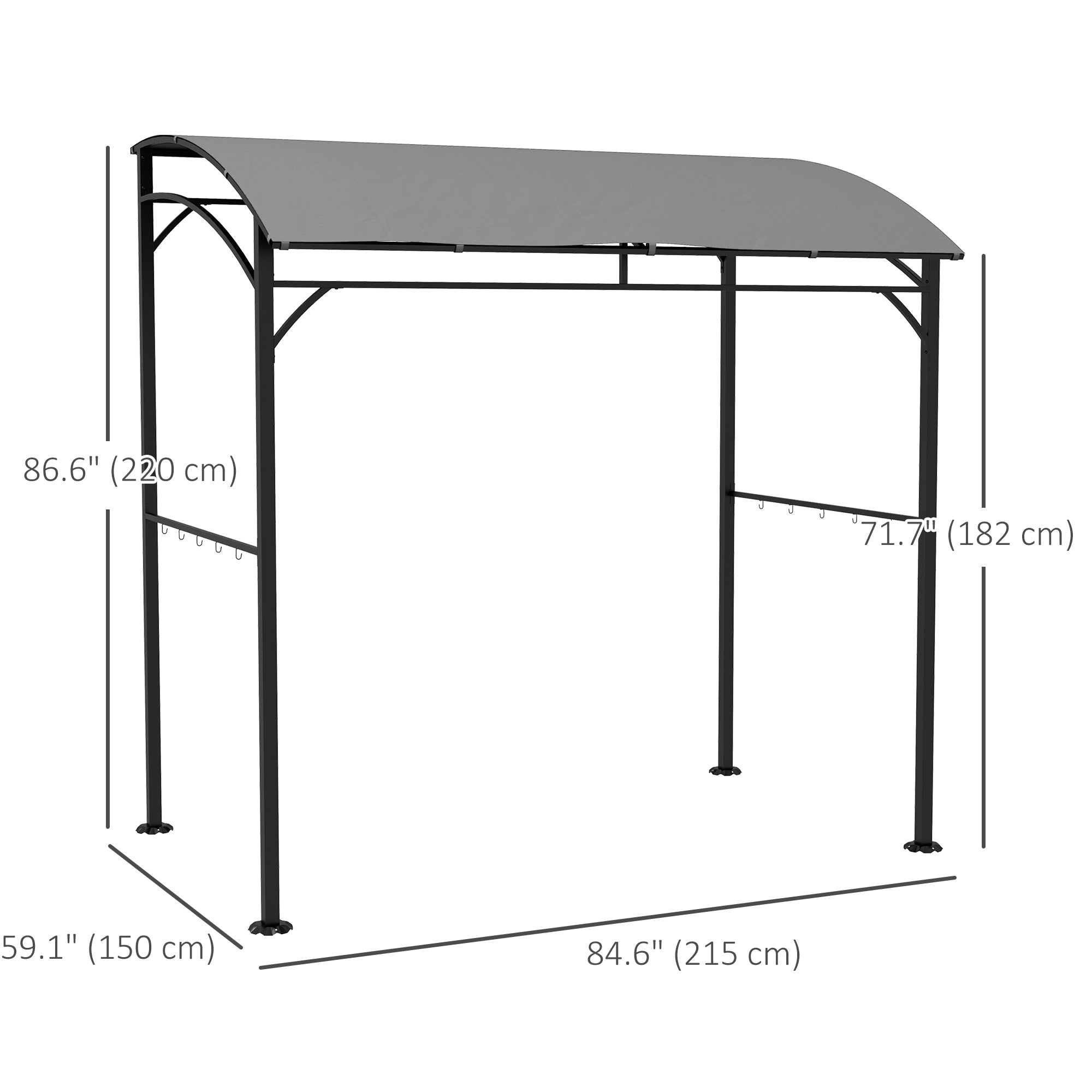 Outsunny 7' x 5' BBQ Grill Gazebo Tent, Garden Grill Canopy with Steel Frame and Hooks, Outdoor Sun Shade, Grey