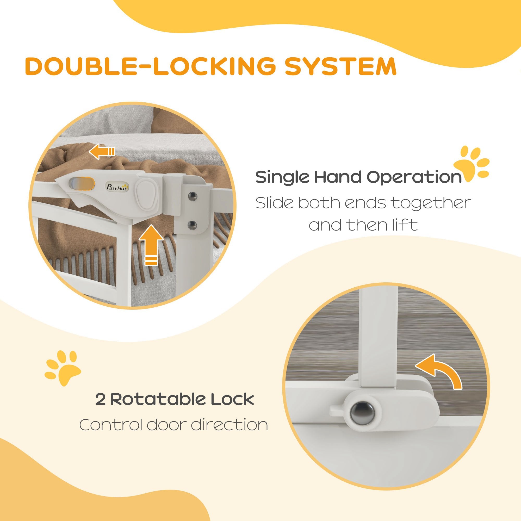 PawHut Dog Stair Gate, Pressure Fit Safety Gate with Automatic Closing System, Pet Barrier with Double Locking, for Stairs, Doors and Hallways, for Width 74-80cm - White