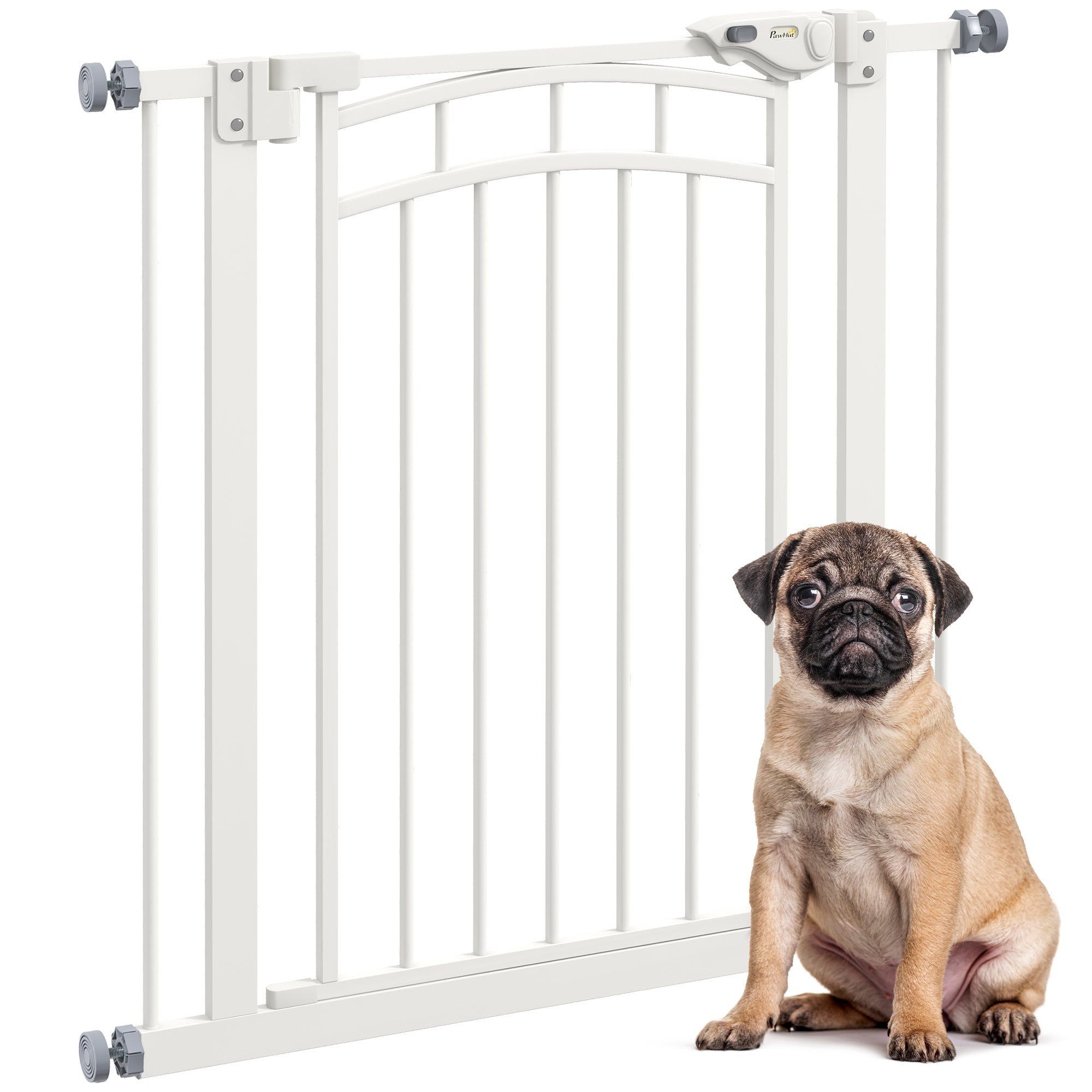 PawHut Dog Stair Gate, Pressure Fit Safety Gate with Automatic Closing System, Pet Barrier with Double Locking, for Stairs, Doors and Hallways, for Width 74-80cm - White