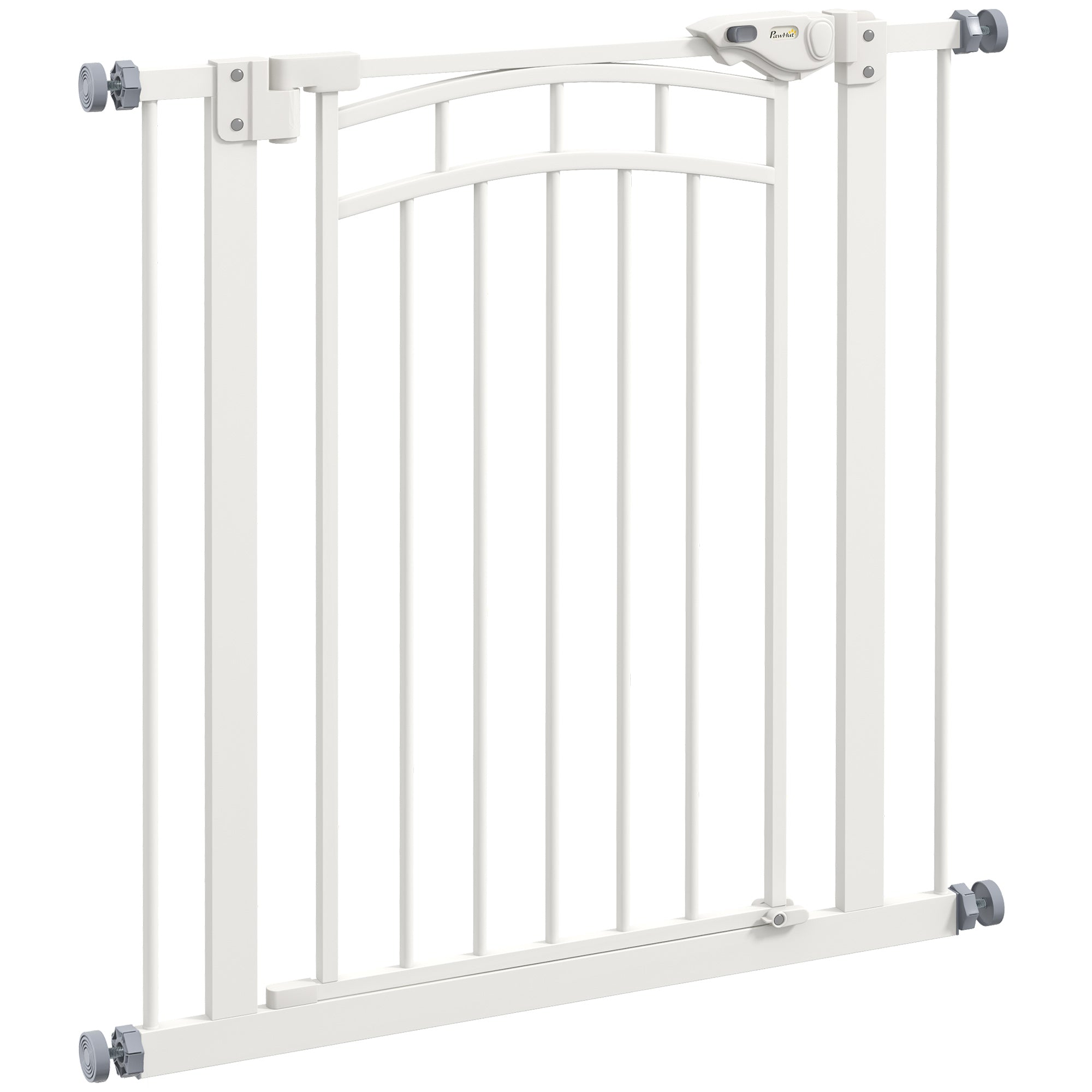 PawHut Dog Stair Gate, Pressure Fit Safety Gate with Automatic Closing System, Pet Barrier with Double Locking, for Stairs, Doors and Hallways, for Width 74-80cm - White