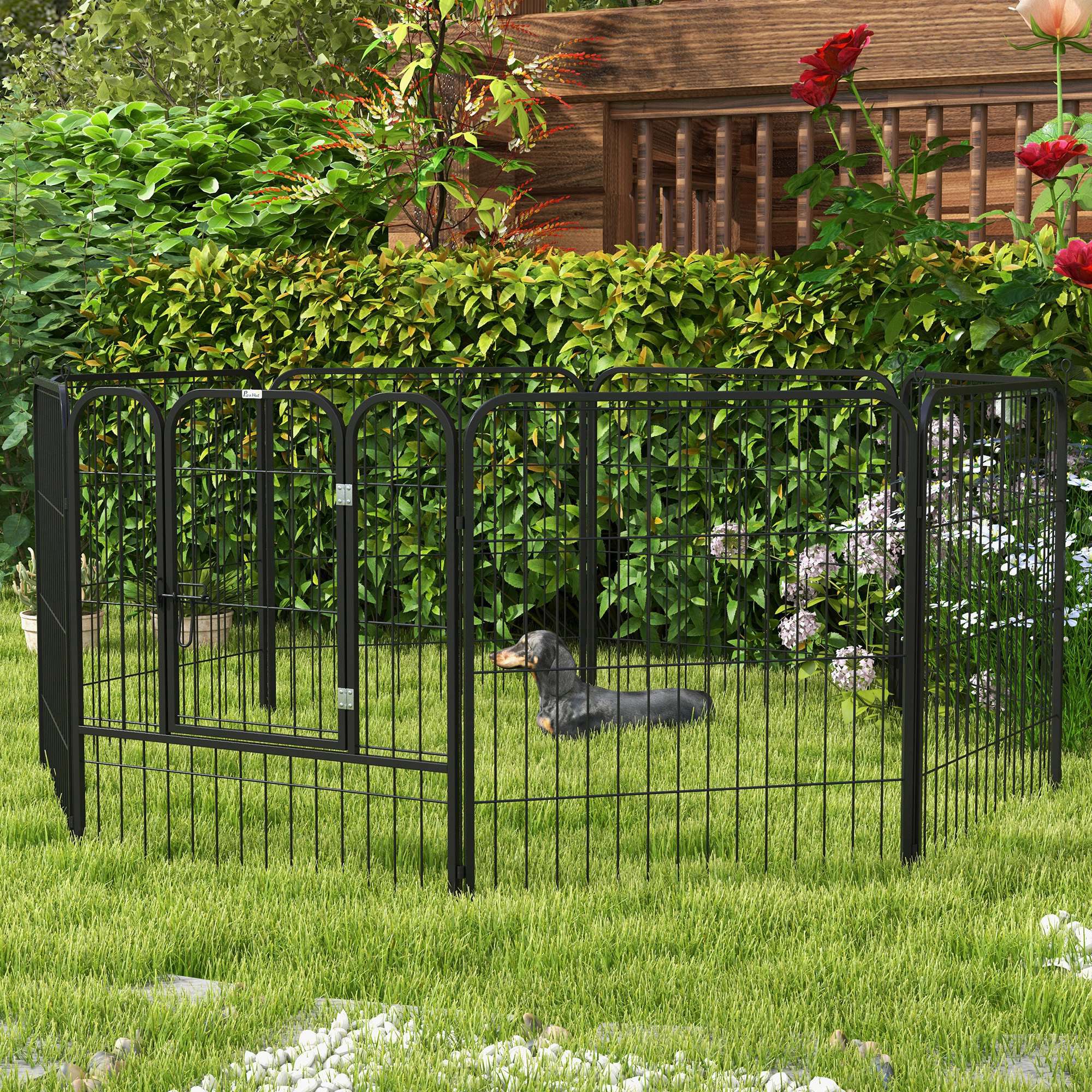 PawHut Dog Pen 8 Panels Puppy Pen Heavy Duty Pet Playpen for Indoor Outdoor for Dogs, Rabbits, Ducks 80cm High