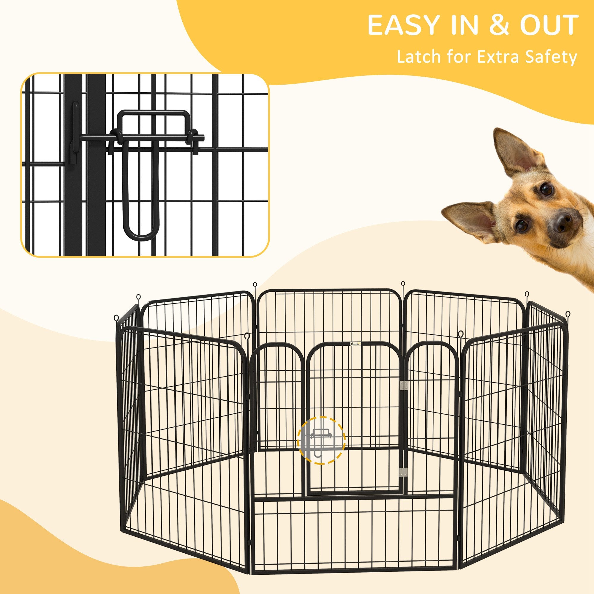 PawHut Dog Playpen, Heavy-duty Metal Puppy Play Pen, Pet Exercise Fences for Outside and Indoor, DIY Design with Door for Multiple Dogs, 8 Panels, 31"H