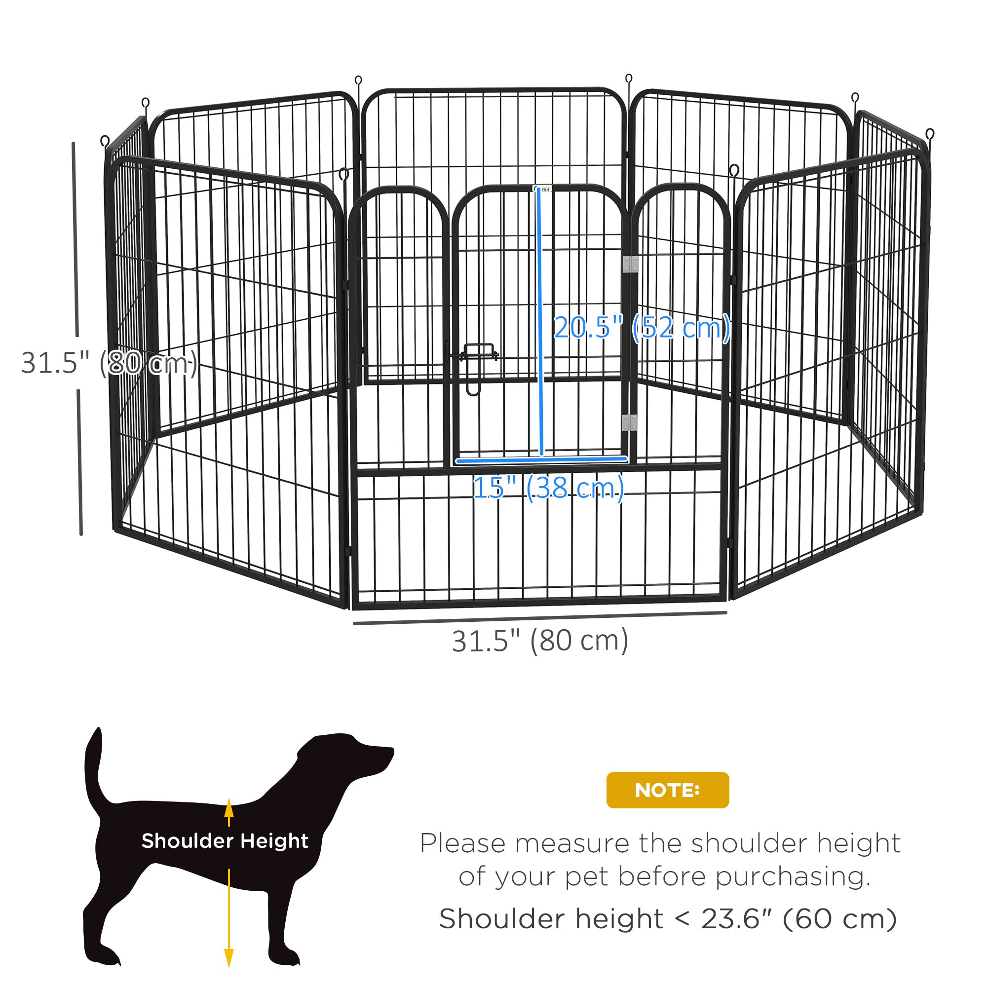 PawHut Dog Playpen, Heavy-duty Metal Puppy Play Pen, Pet Exercise Fences for Outside and Indoor, DIY Design with Door for Multiple Dogs, 8 Panels, 31"H