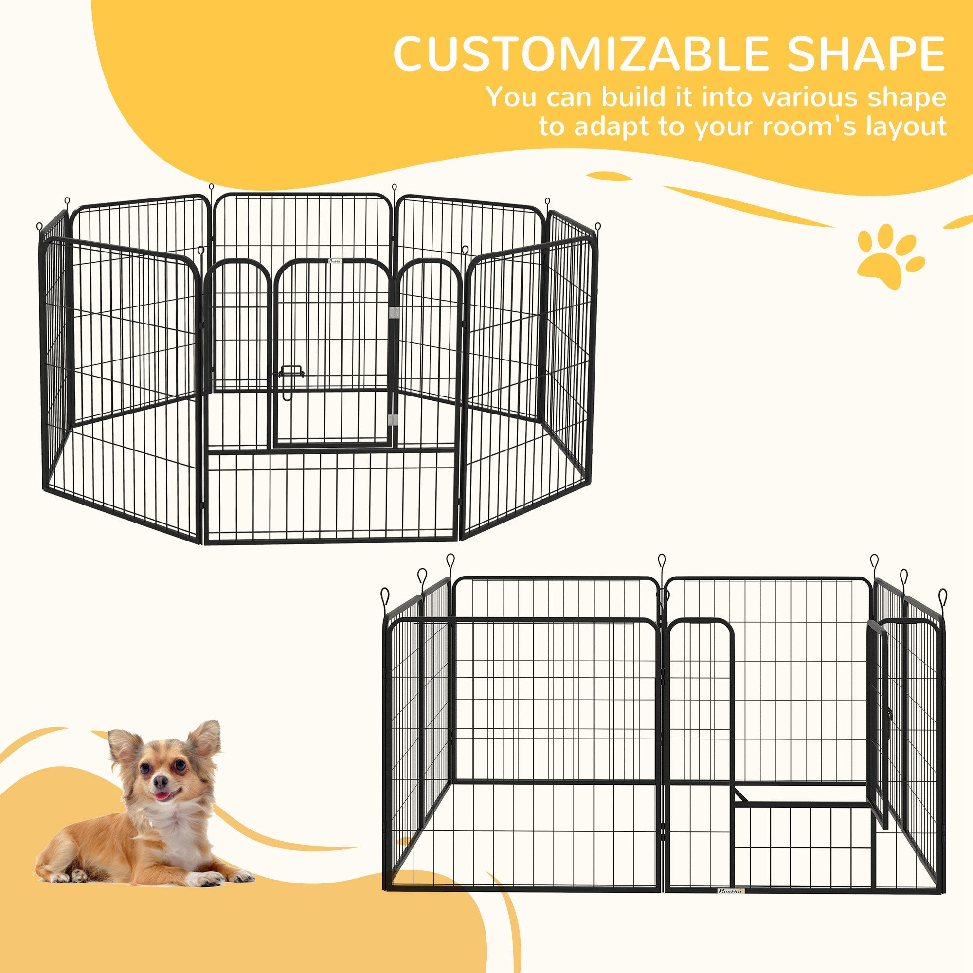 PawHut Dog Playpen, Heavy-duty Metal Puppy Play Pen, Pet Exercise Fences for Outside and Indoor, DIY Design with Door for Multiple Dogs, 8 Panels, 31"H