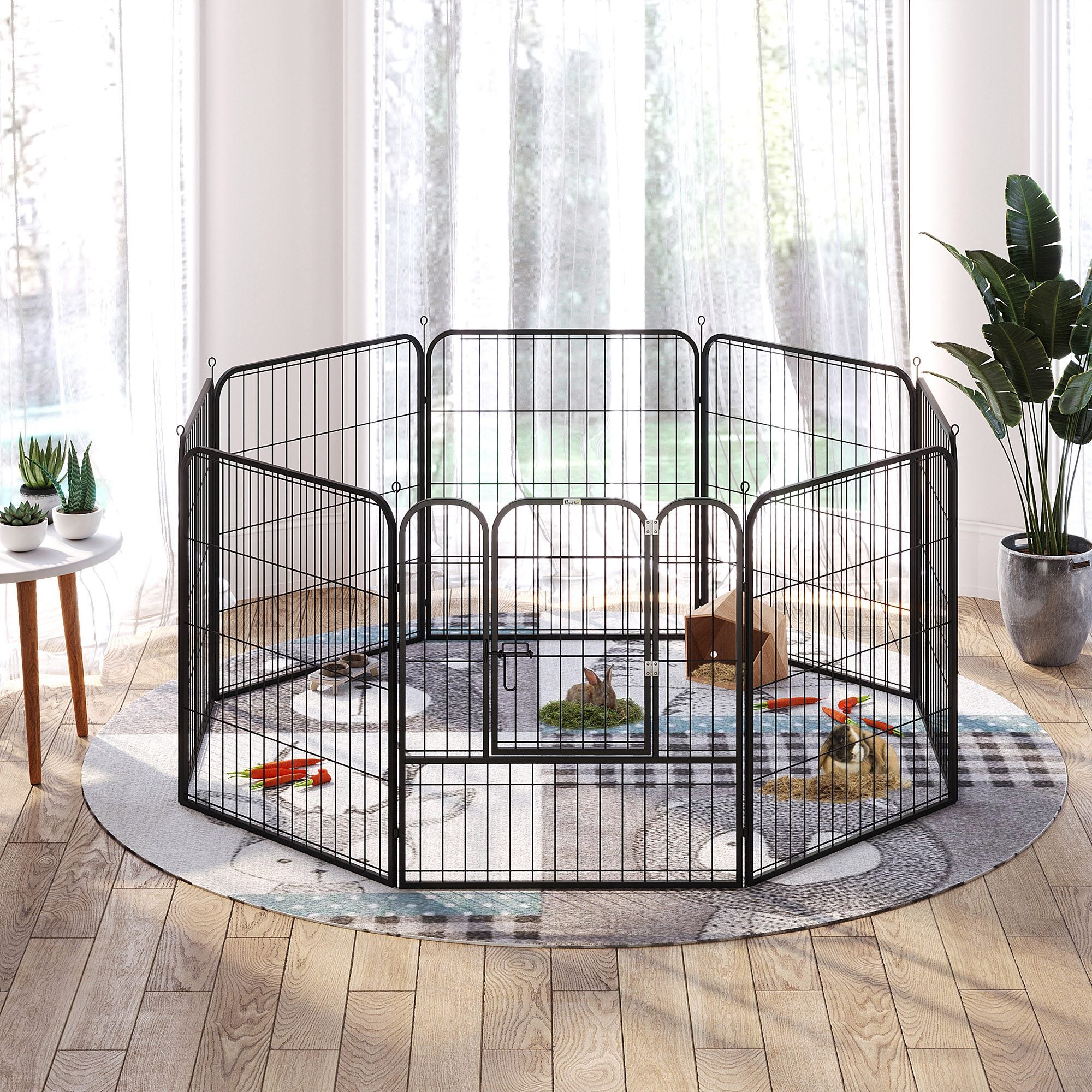 PawHut Dog Playpen, Heavy-duty Metal Puppy Play Pen, Pet Exercise Fences for Outside and Indoor, DIY Design with Door for Multiple Dogs, 8 Panels, 31"H