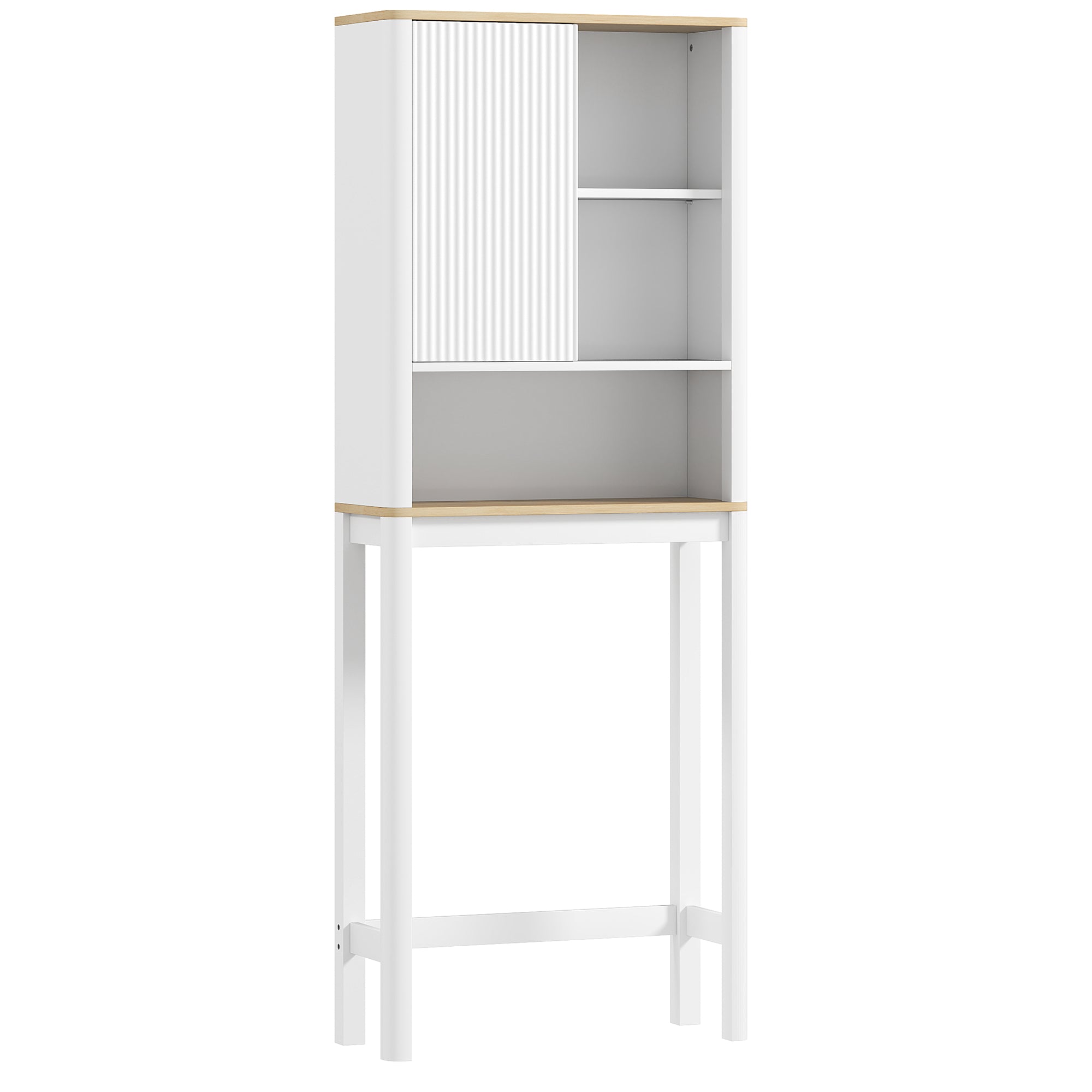 HOMCOM Over The Toilet Storage Cabinet with Adjustable Shelf, Bathroom Space Saver with 2-tier Cabinet, 2 Storage Compartments and Open Shelf, Bathroom Organizer, White