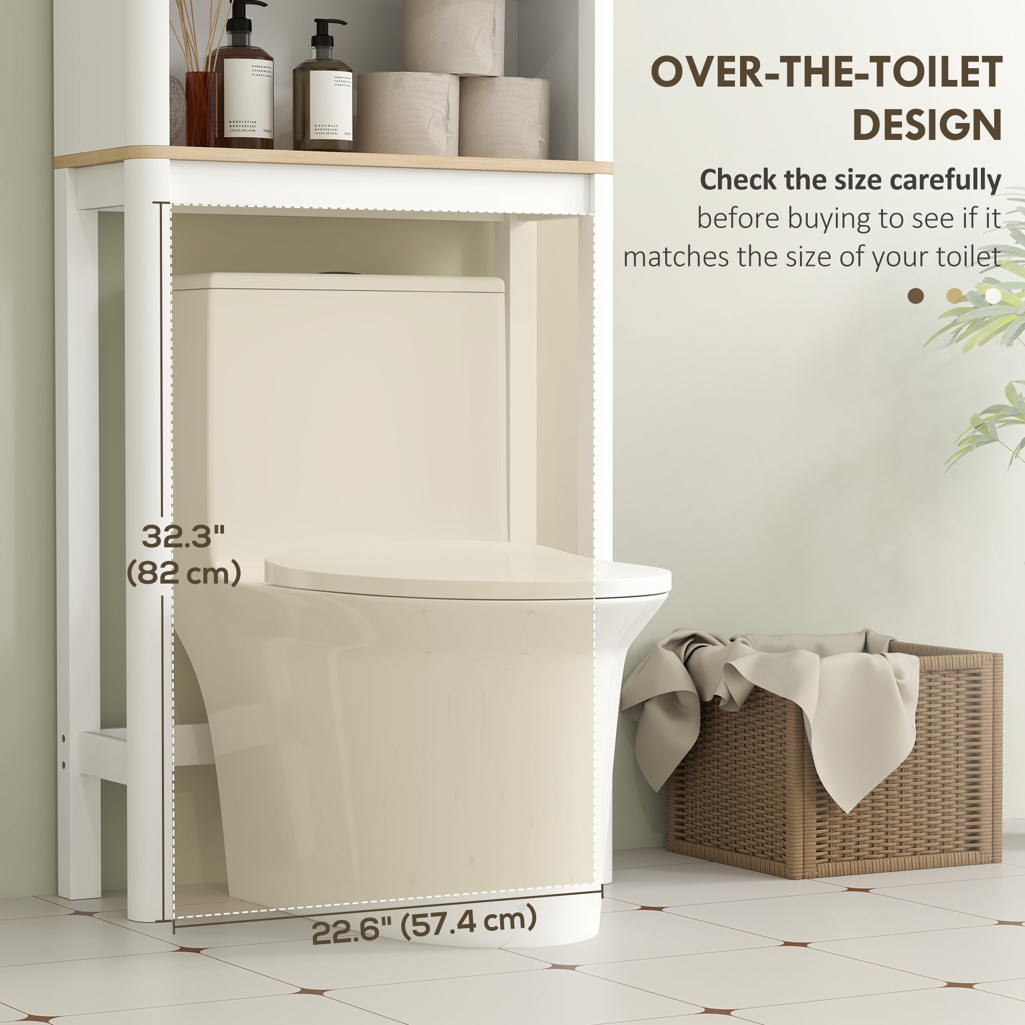 HOMCOM Over The Toilet Storage Cabinet with Adjustable Shelf, Bathroom Space Saver with 2-tier Cabinet, 2 Storage Compartments and Open Shelf, Bathroom Organizer, White