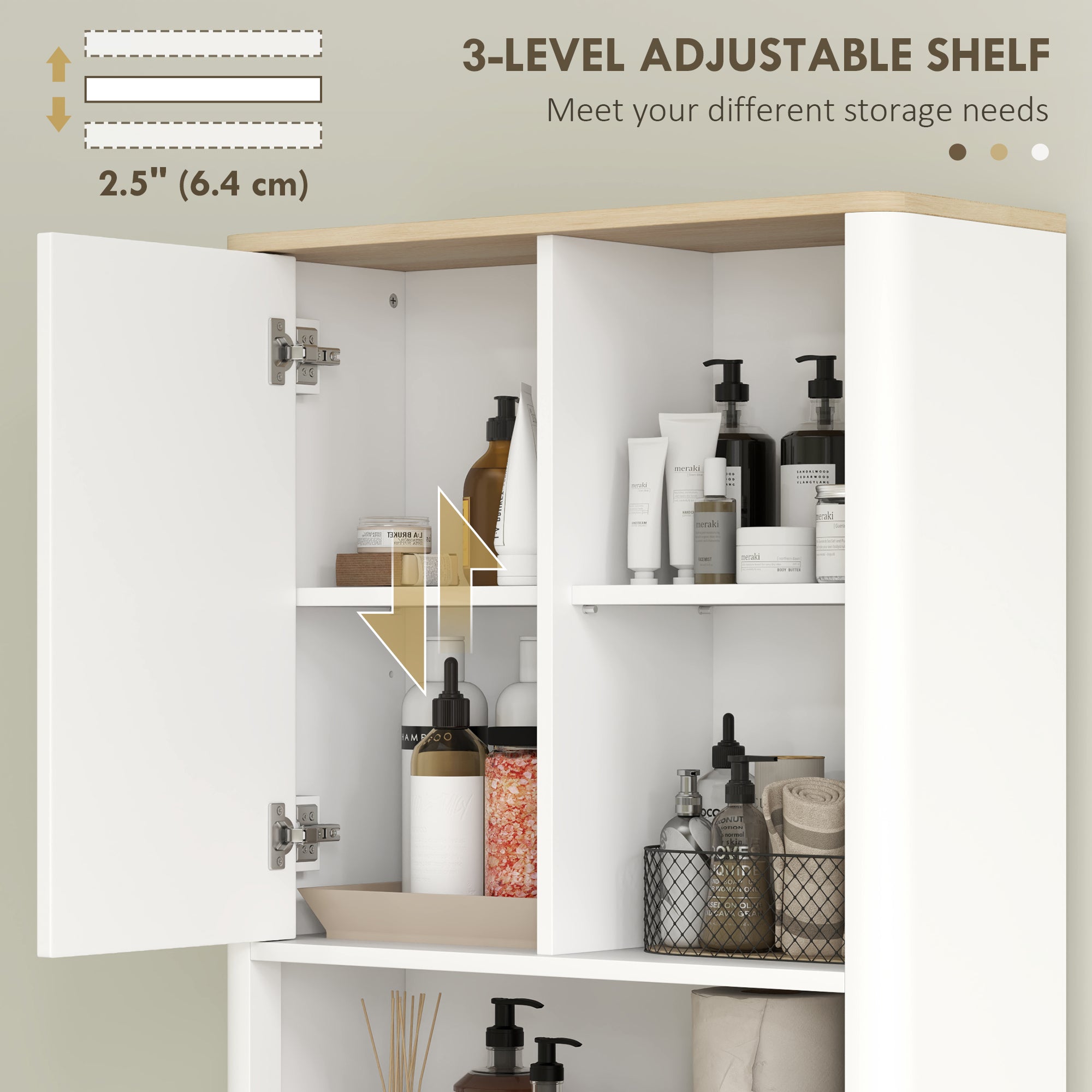 HOMCOM Over The Toilet Storage Cabinet with Adjustable Shelf, Bathroom Space Saver with 2-tier Cabinet, 2 Storage Compartments and Open Shelf, Bathroom Organizer, White