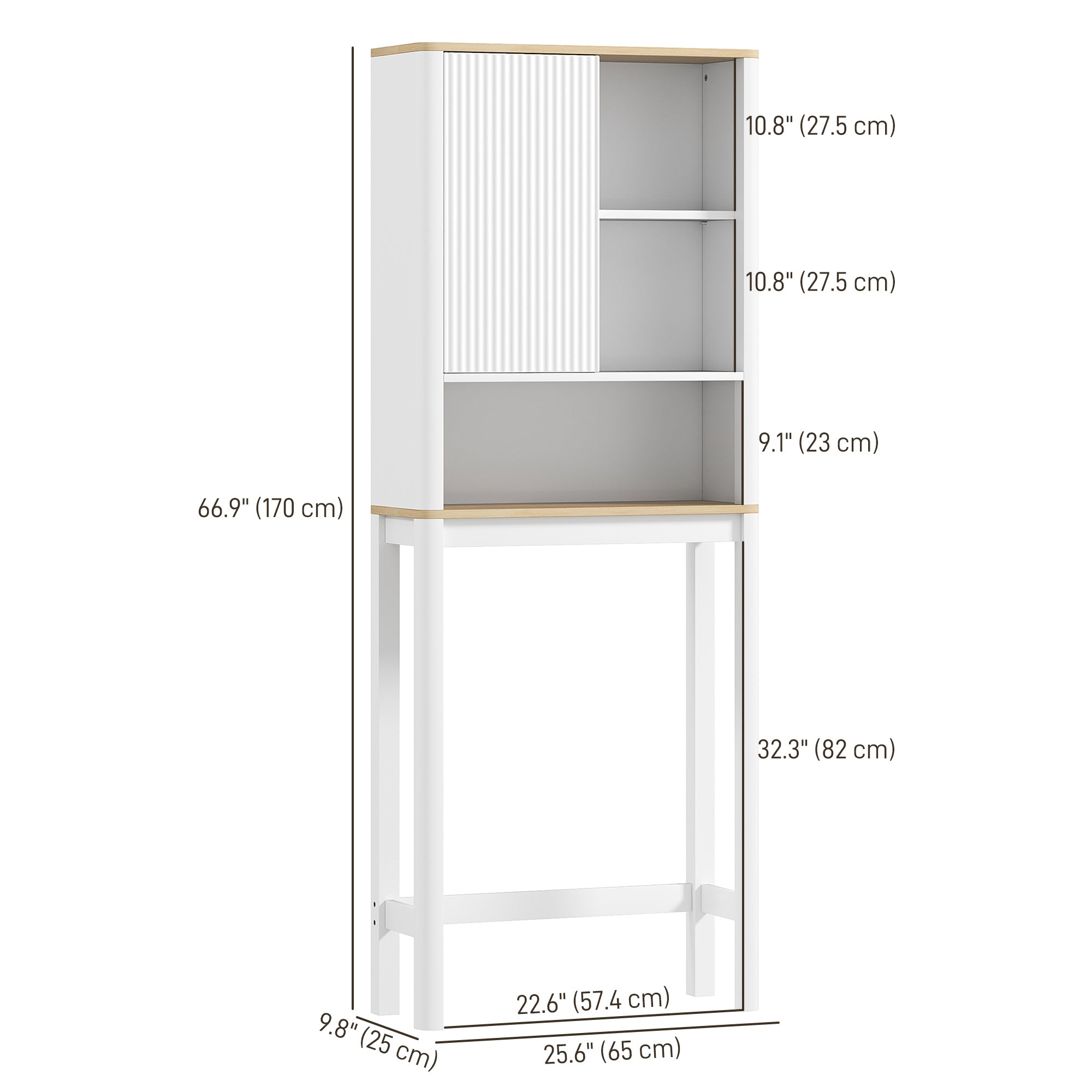 HOMCOM Over The Toilet Storage Cabinet with Adjustable Shelf, Bathroom Space Saver with 2-tier Cabinet, 2 Storage Compartments and Open Shelf, Bathroom Organizer, White