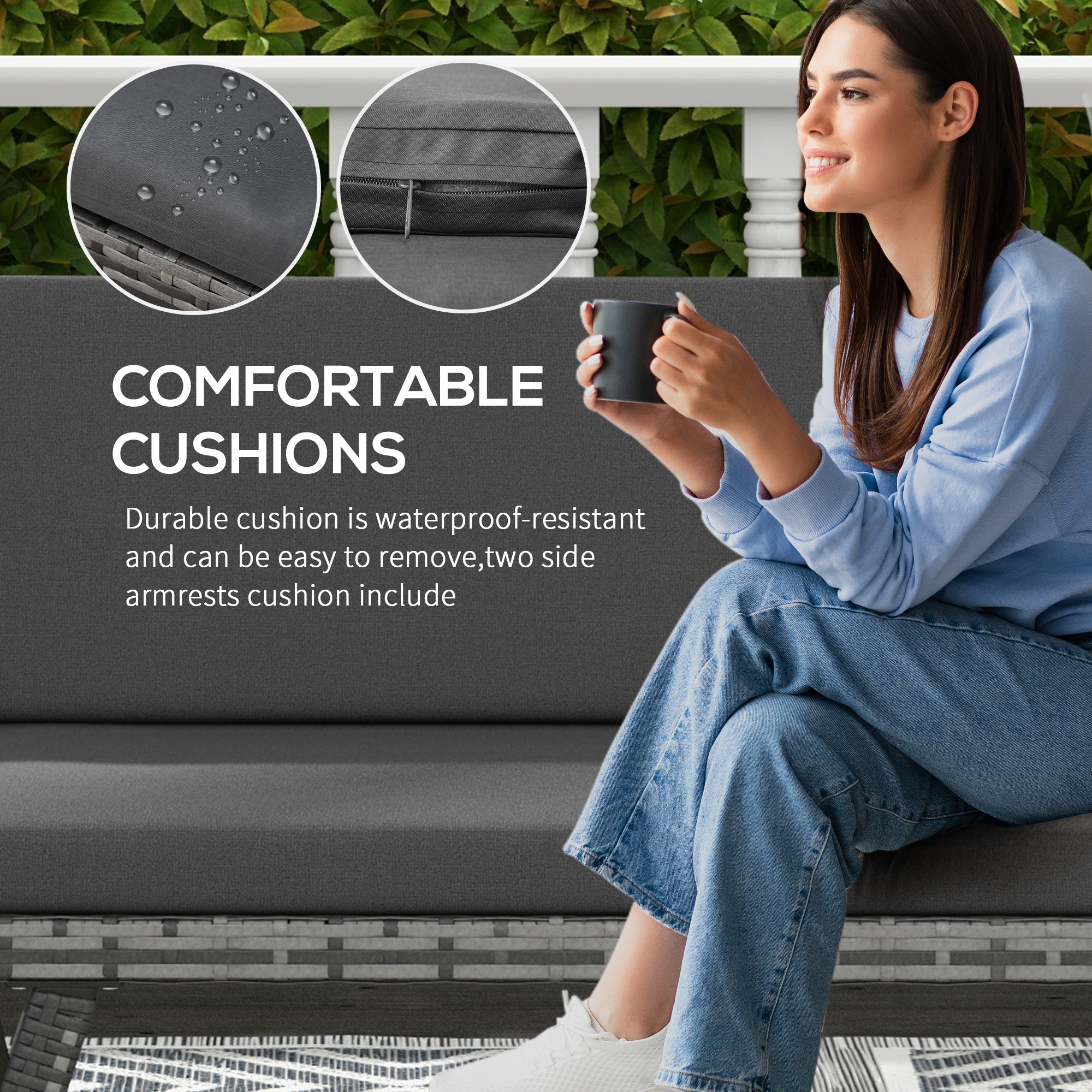 Outsunny Wicker Patio Furniture with Cushion, Outdoor PE Rattan Furniture Convertible Sofa Bed with Adjustable Armchair, Chaise Lounge Loveseat, for Deck, Backyard, Light Grey