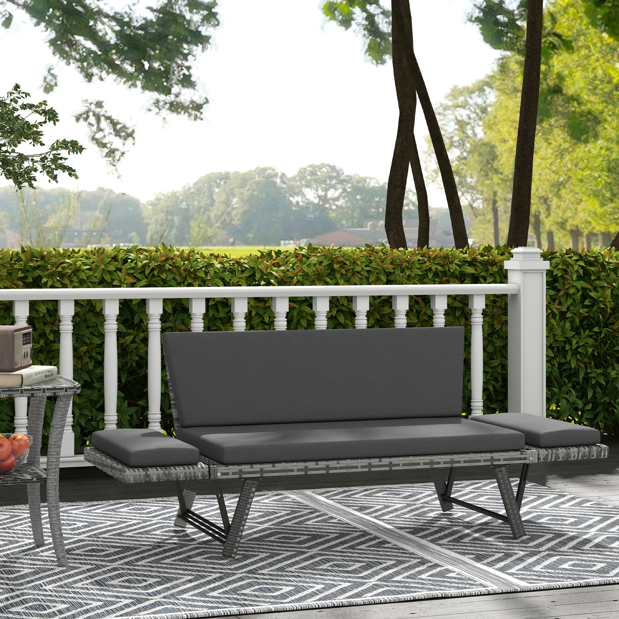 Outsunny Wicker Patio Furniture with Cushion, Outdoor PE Rattan Furniture Convertible Sofa Bed with Adjustable Armchair, Chaise Lounge Loveseat, for Deck, Backyard, Light Grey