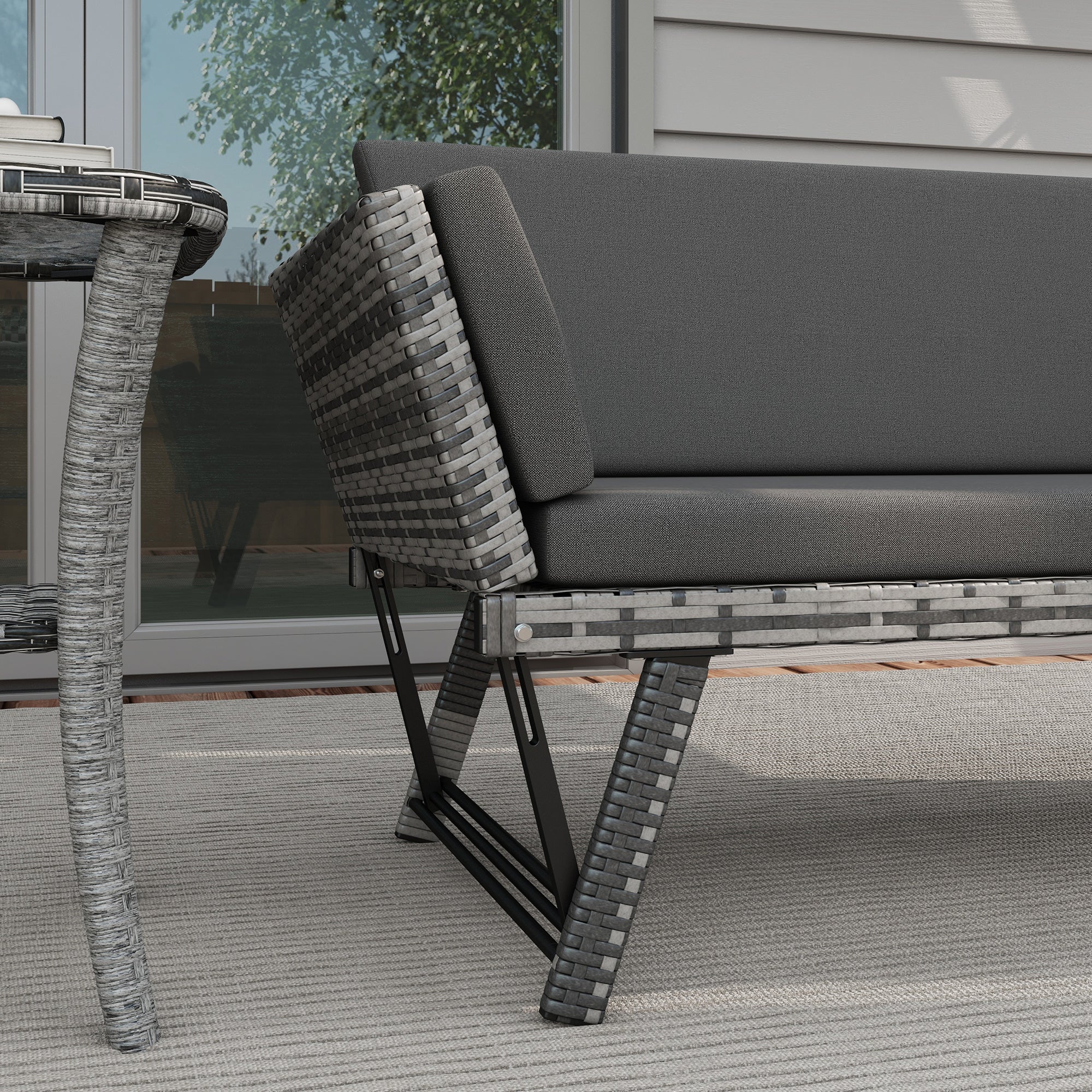 Outsunny Wicker Patio Furniture with Cushion, Outdoor PE Rattan Furniture Convertible Sofa Bed with Adjustable Armchair, Chaise Lounge Loveseat, for Deck, Backyard, Light Grey