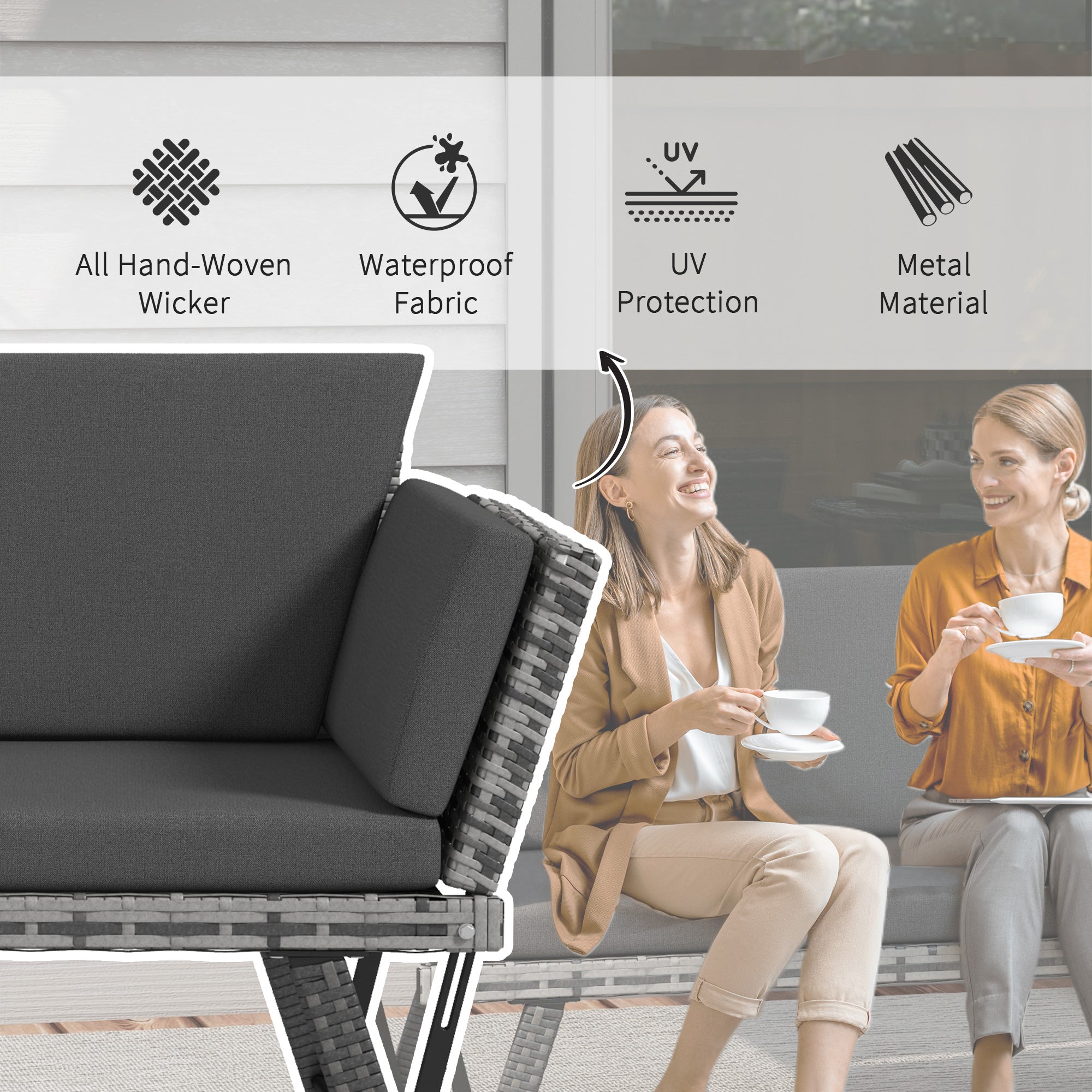Outsunny Wicker Patio Furniture with Cushion, Outdoor PE Rattan Furniture Convertible Sofa Bed with Adjustable Armchair, Chaise Lounge Loveseat, for Deck, Backyard, Light Grey