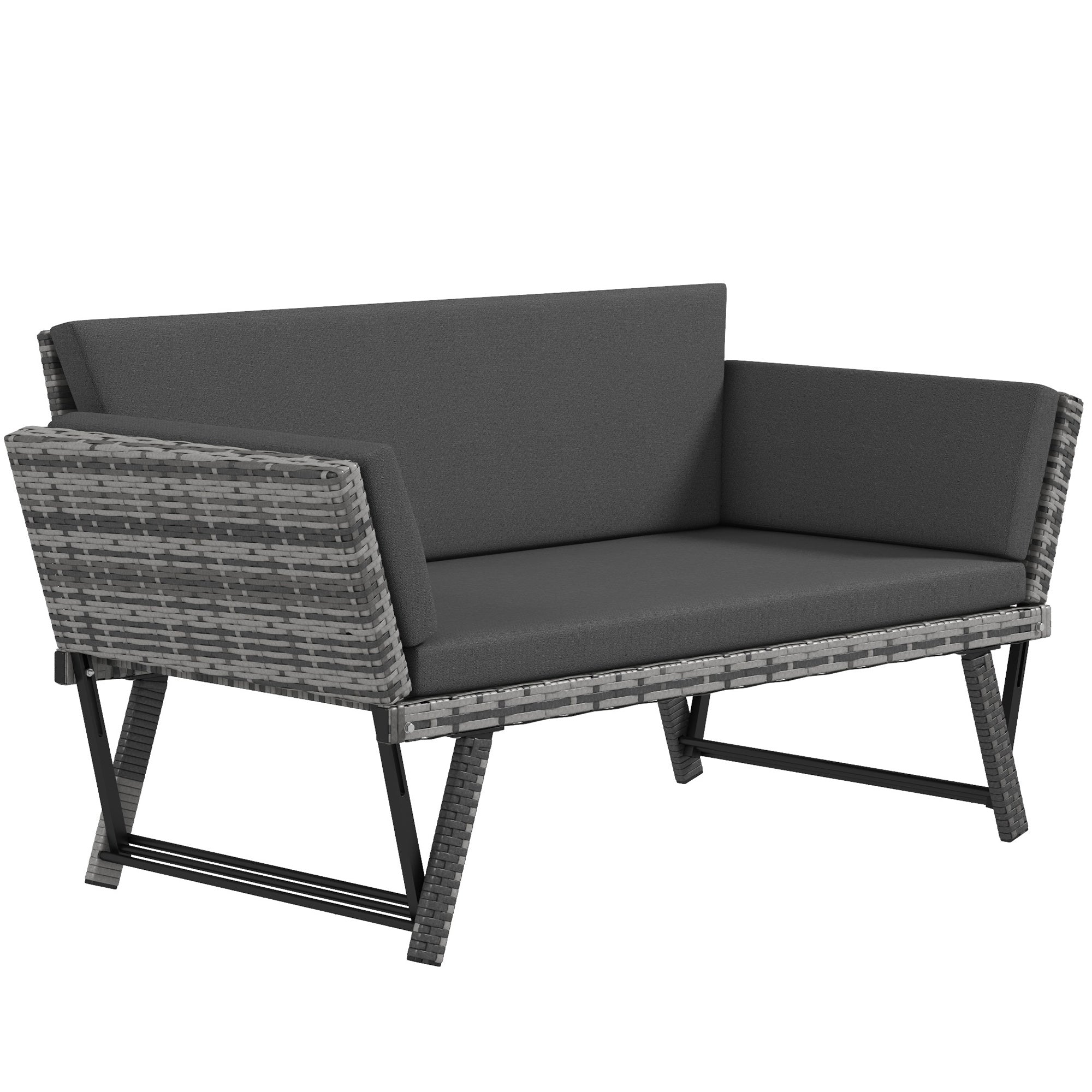 Outsunny Wicker Patio Furniture with Cushion, Outdoor PE Rattan Furniture Convertible Sofa Bed with Adjustable Armchair, Chaise Lounge Loveseat, for Deck, Backyard, Light Grey
