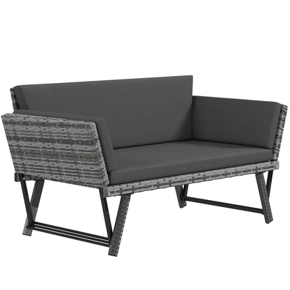 Outsunny Wicker Patio Furniture with Cushion, Outdoor PE Rattan Furniture Convertible Sofa Bed with Adjustable Armchair, Chaise Lounge Loveseat, for Deck, Backyard, Light Grey