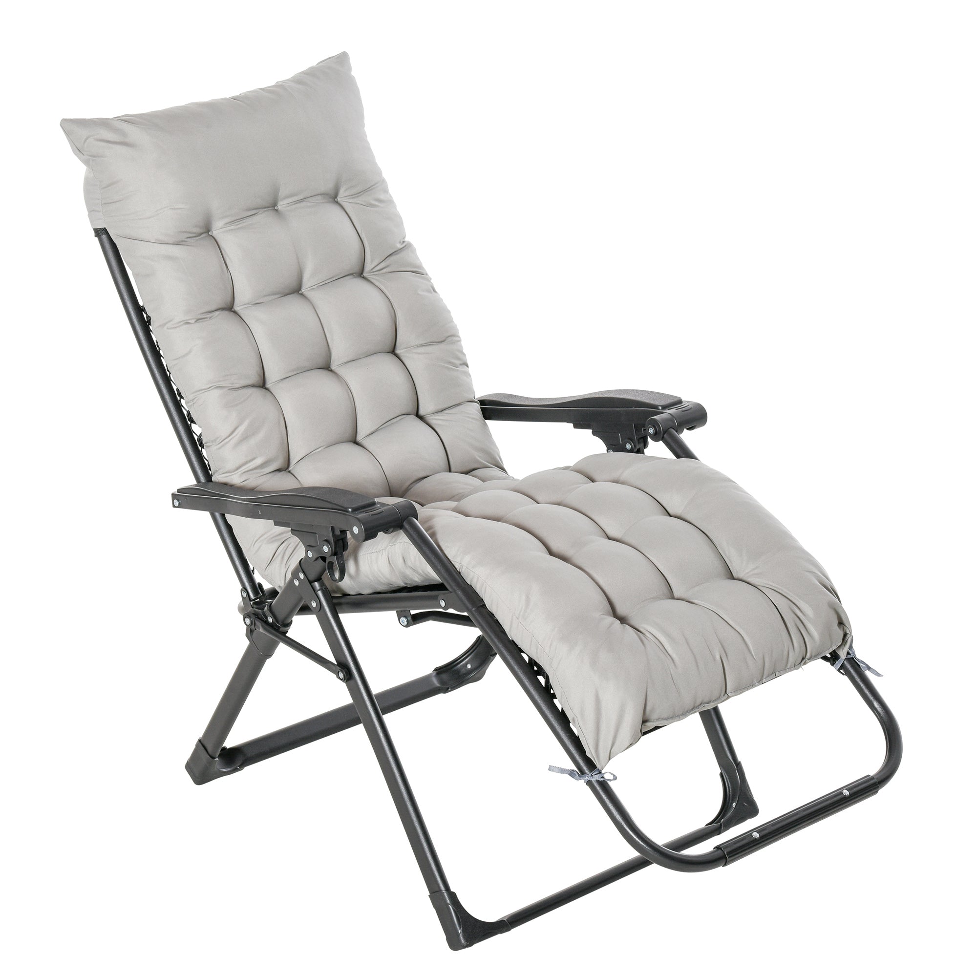Outsunny Reclining Zero Gravity Chair with Adjustable Backrest, Folding Garden Sun Lounger with Removable Cushion and Headrest, Light Grey