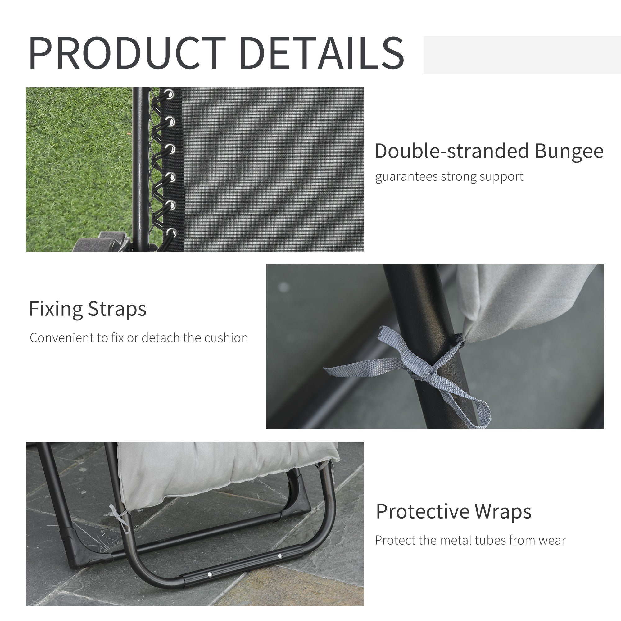 Outsunny Reclining Zero Gravity Chair with Adjustable Backrest, Folding Garden Sun Lounger with Removable Cushion and Headrest, Light Grey