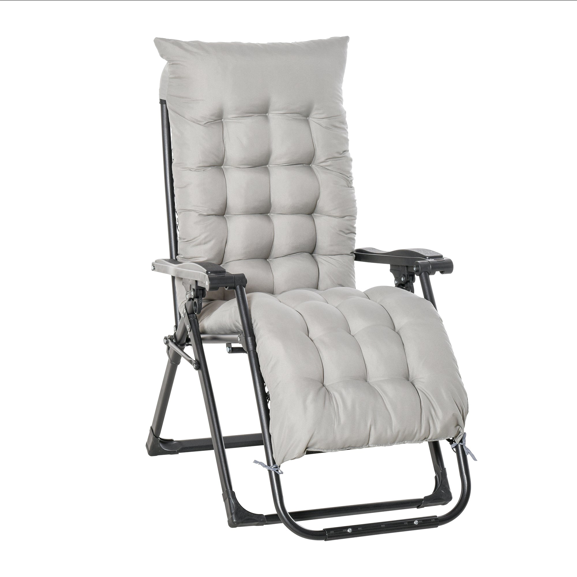 Outsunny Reclining Zero Gravity Chair with Adjustable Backrest, Folding Garden Sun Lounger with Removable Cushion and Headrest, Light Grey