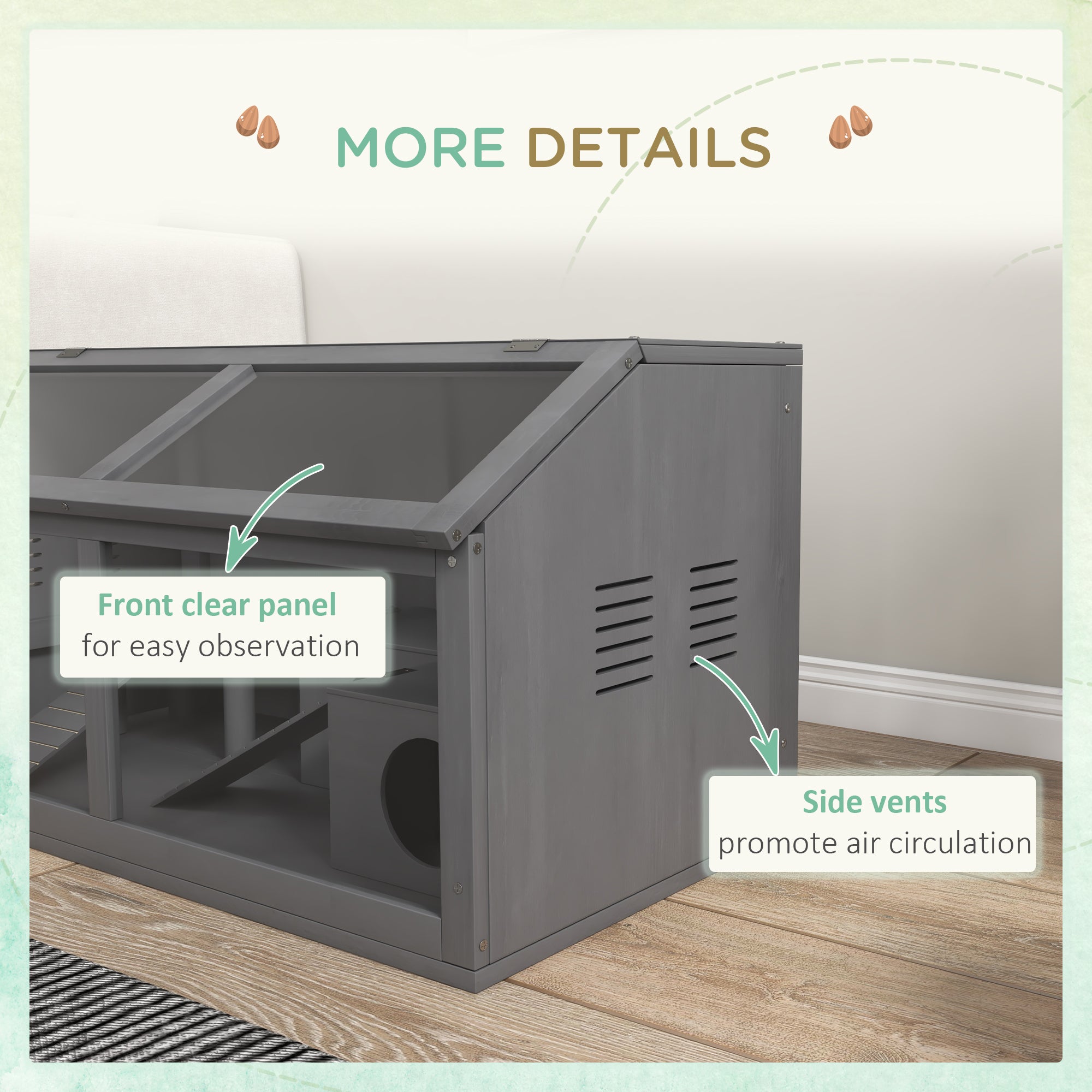 PawHut Wooden Hamster Cage, 33.5"L Hamster Habitat, Small Animal Cage for Syrian Drawf Hamster Gerbils Mice with Suspension Bridge, Ladders, Openable Top, Platform, Dark Grey