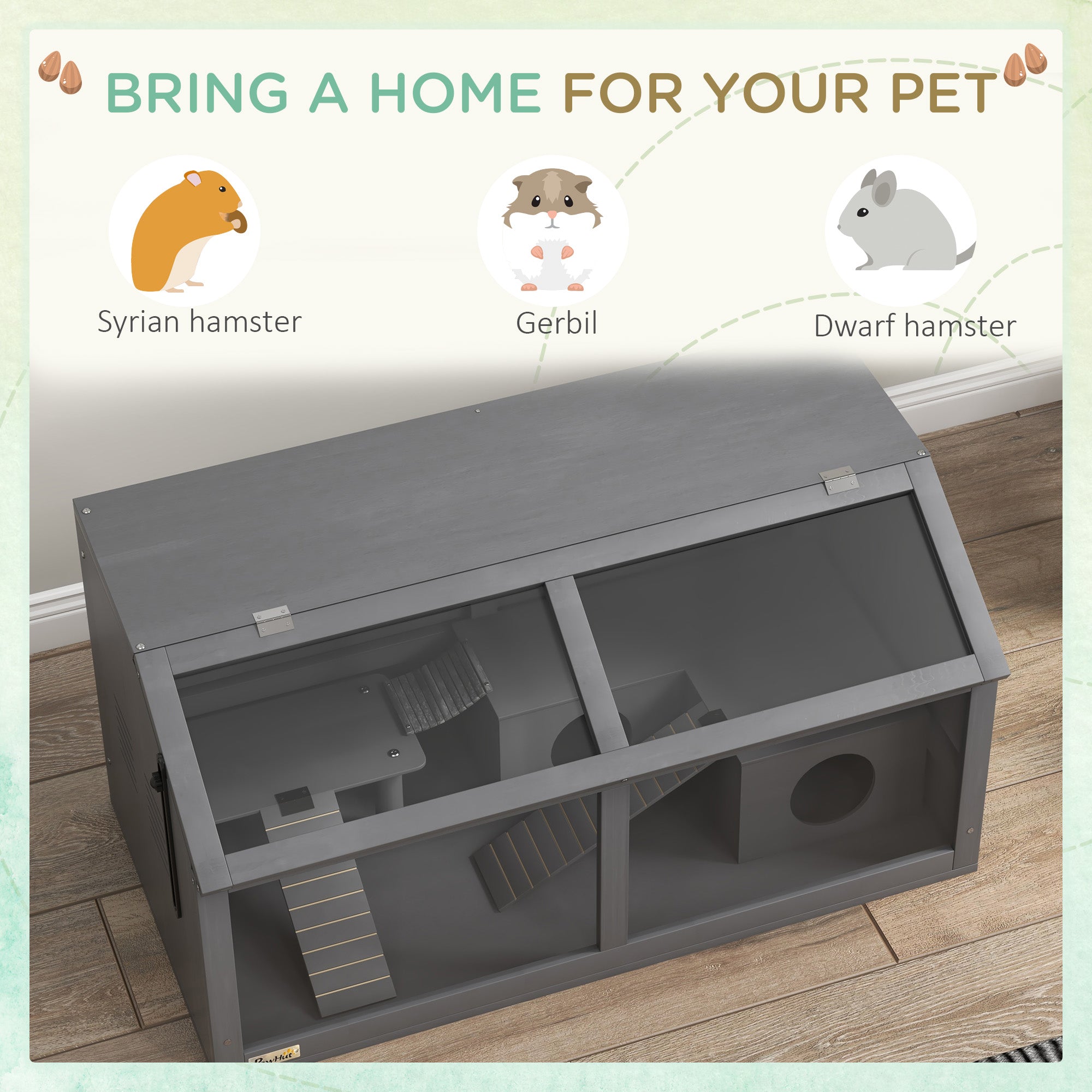 PawHut Wooden Hamster Cage, 33.5