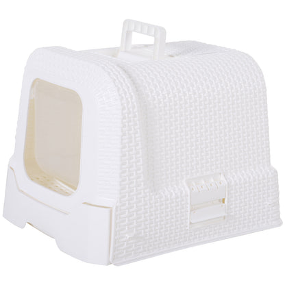 PawHut Pet Cat Litter Box 54L × 42W × 41H cm with Scoop White