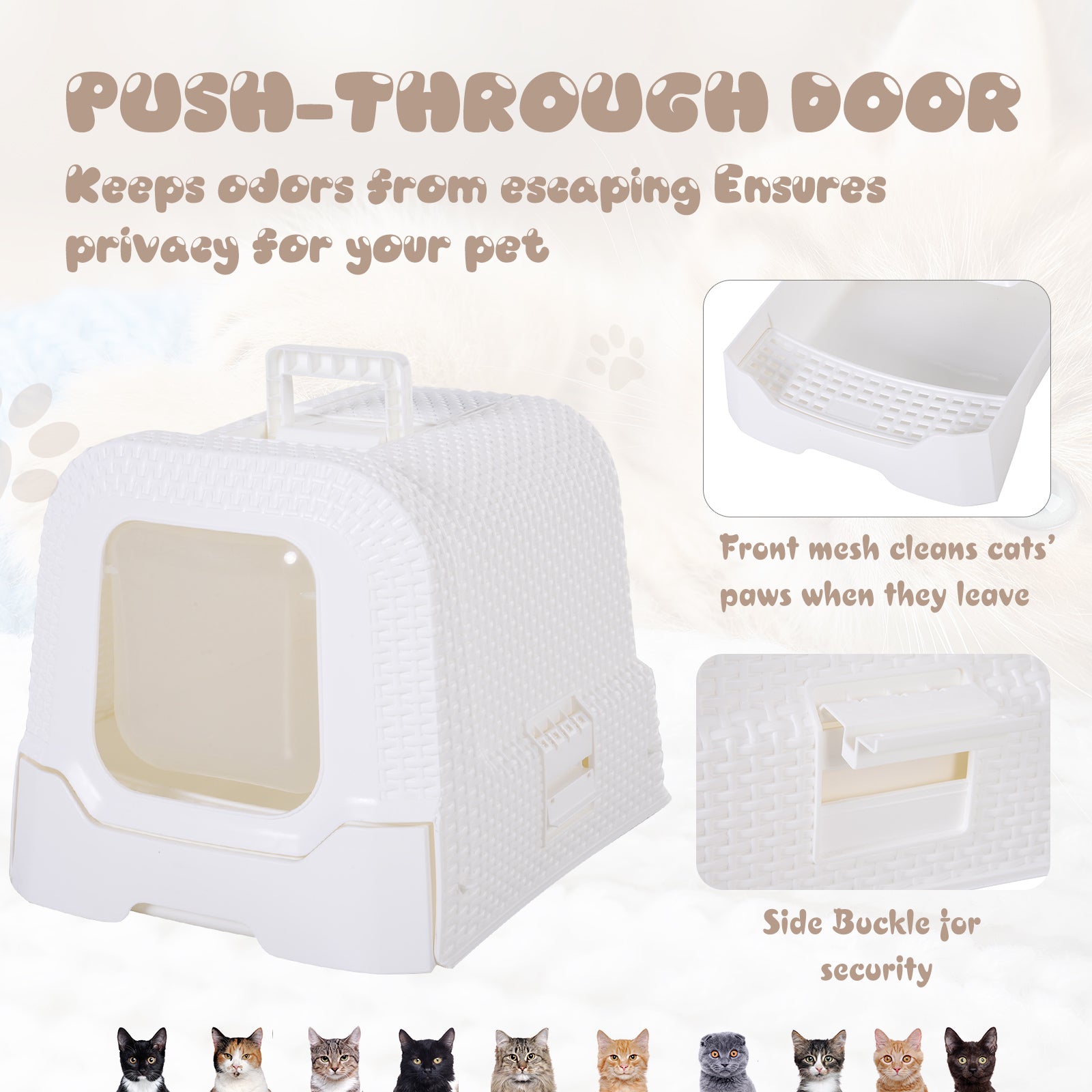 PawHut Pet Cat Litter Box 54L × 42W × 41H cm with Scoop White