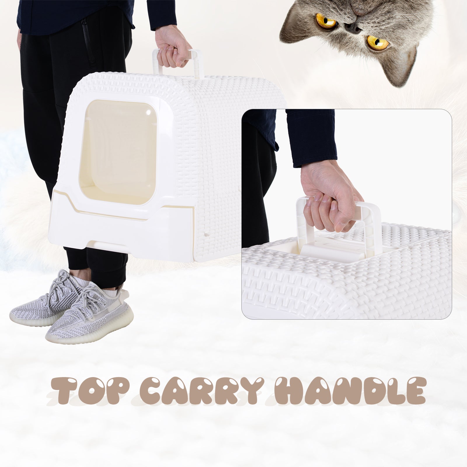 PawHut Pet Cat Litter Box 54L × 42W × 41H cm with Scoop White