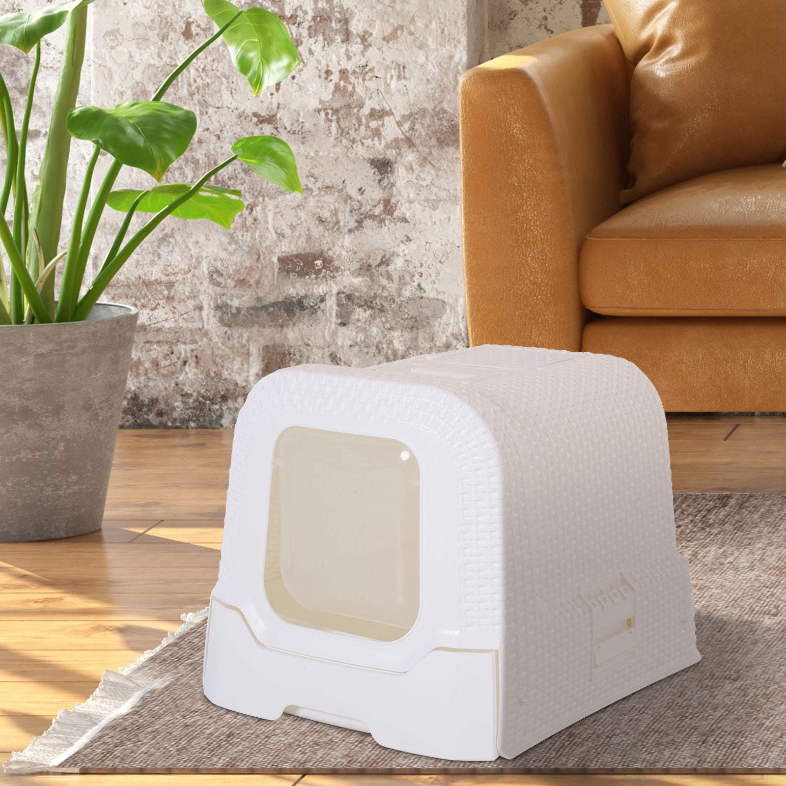 PawHut Pet Cat Litter Box 54L × 42W × 41H cm with Scoop White