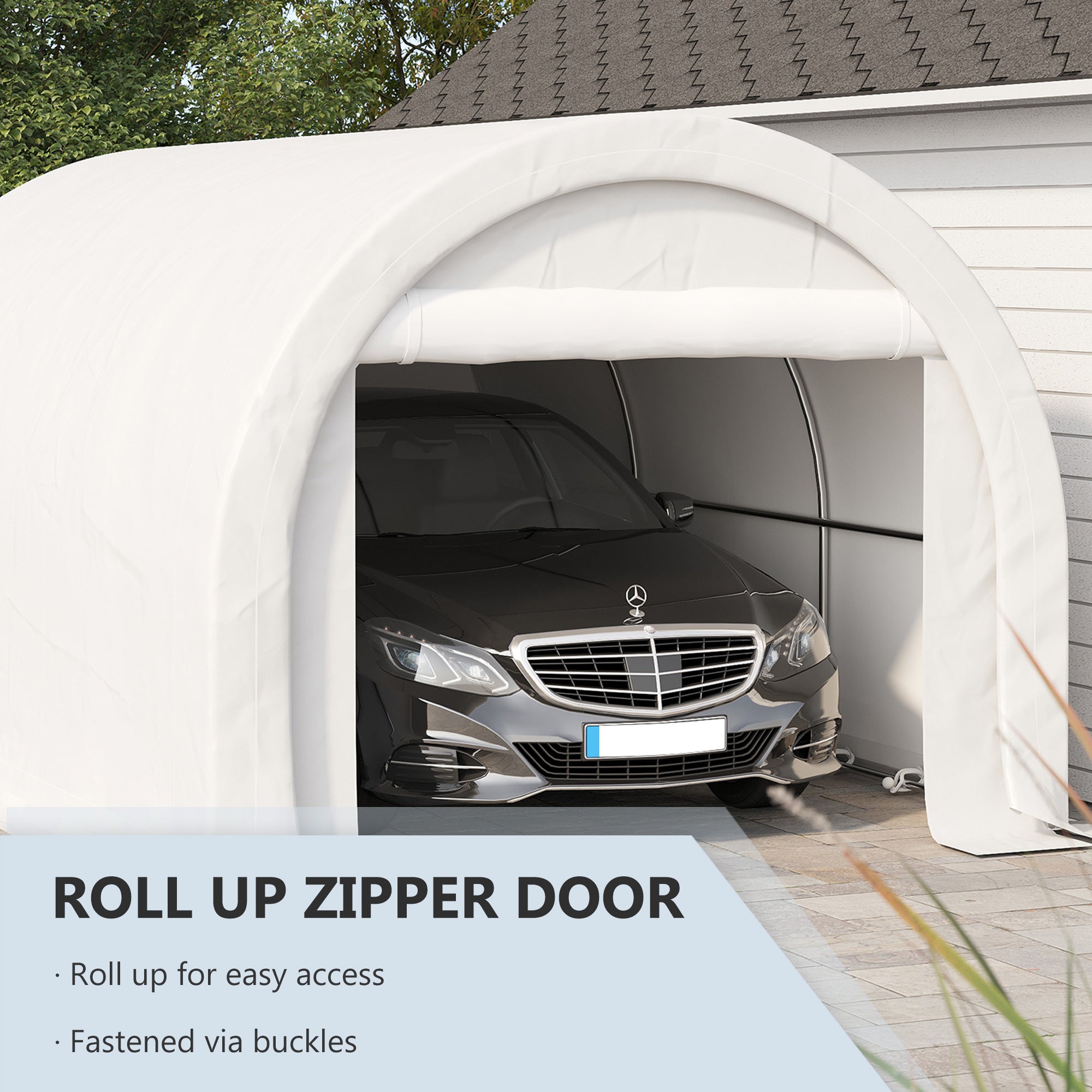 Outsunny 10' x 16' Carport, Heavy Duty Portable Garage / Storage Tent with Large Zippered Door, Anti-UV PE Canopy Cover for Car, Boat, Motorcycle, Bike, Garden Tools, White