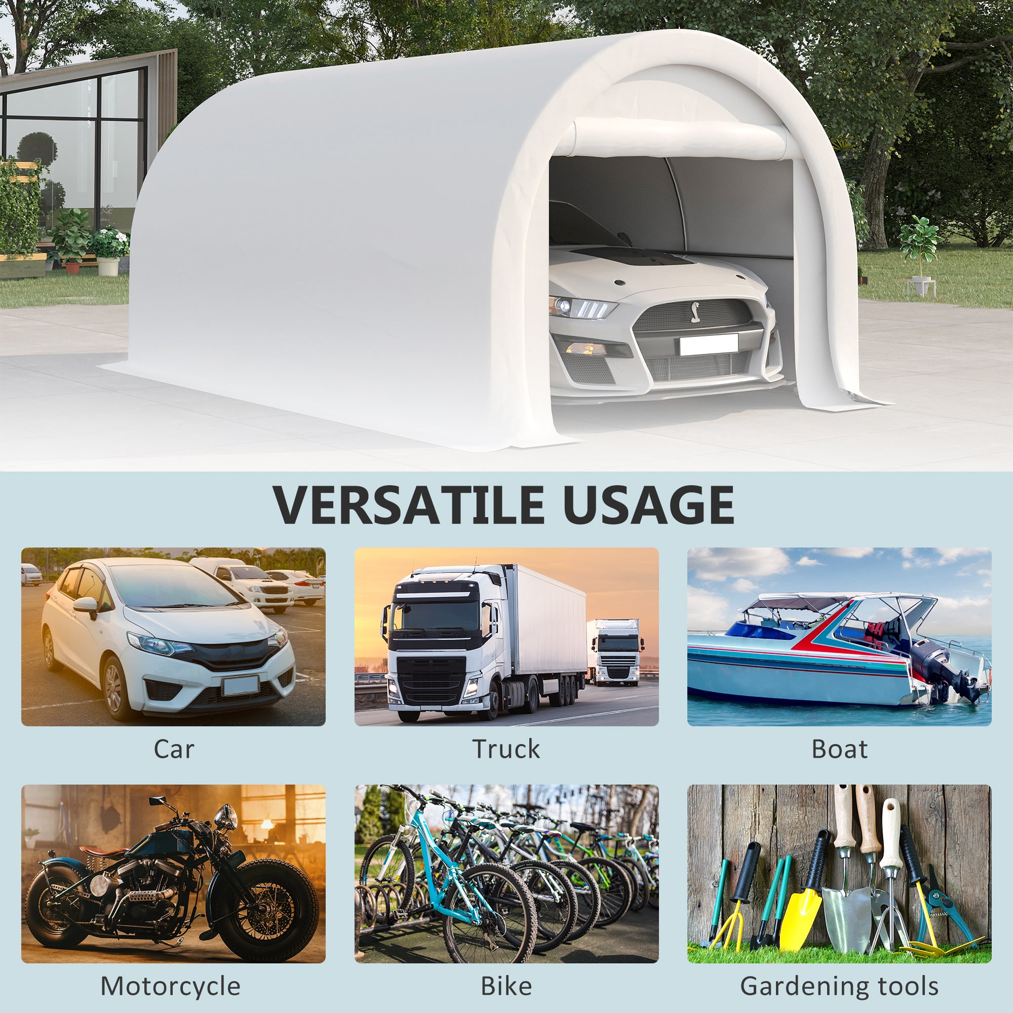 Outsunny 10' x 16' Carport, Heavy Duty Portable Garage / Storage Tent with Large Zippered Door, Anti-UV PE Canopy Cover for Car, Boat, Motorcycle, Bike, Garden Tools, White