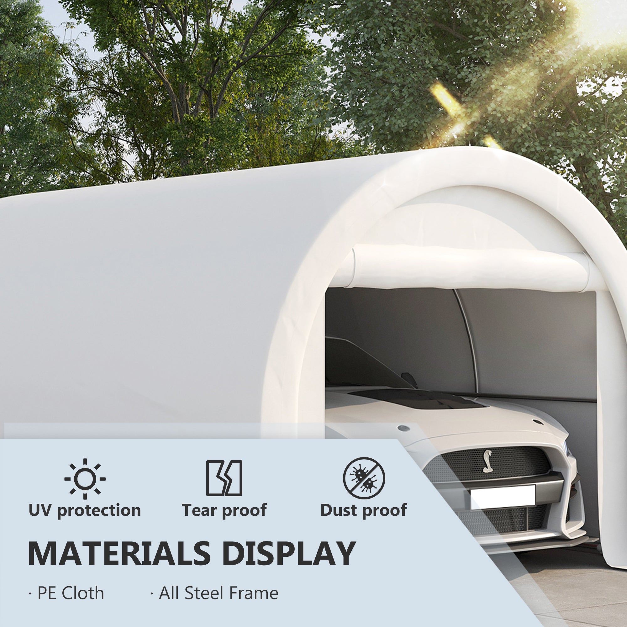 Outsunny 10' x 16' Carport, Heavy Duty Portable Garage / Storage Tent with Large Zippered Door, Anti-UV PE Canopy Cover for Car, Boat, Motorcycle, Bike, Garden Tools, White