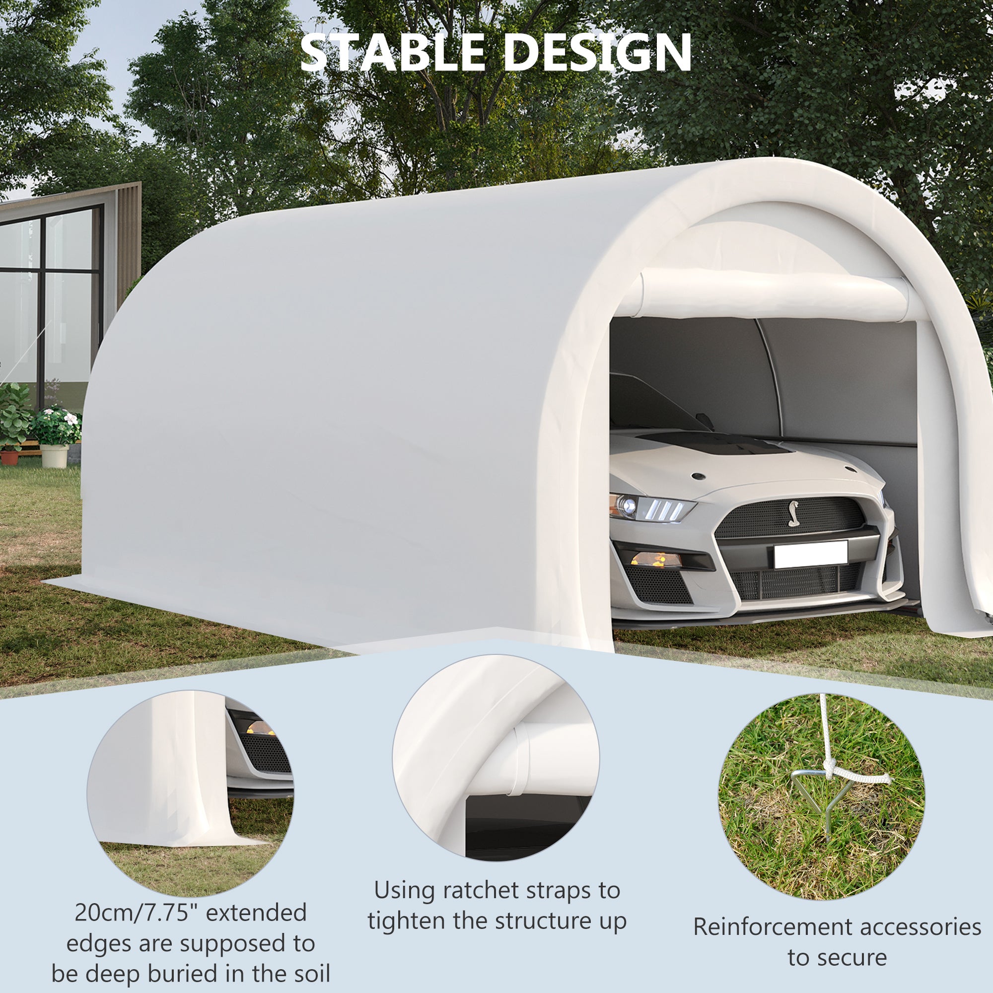 Outsunny 10' x 16' Carport, Heavy Duty Portable Garage / Storage Tent with Large Zippered Door, Anti-UV PE Canopy Cover for Car, Boat, Motorcycle, Bike, Garden Tools, White