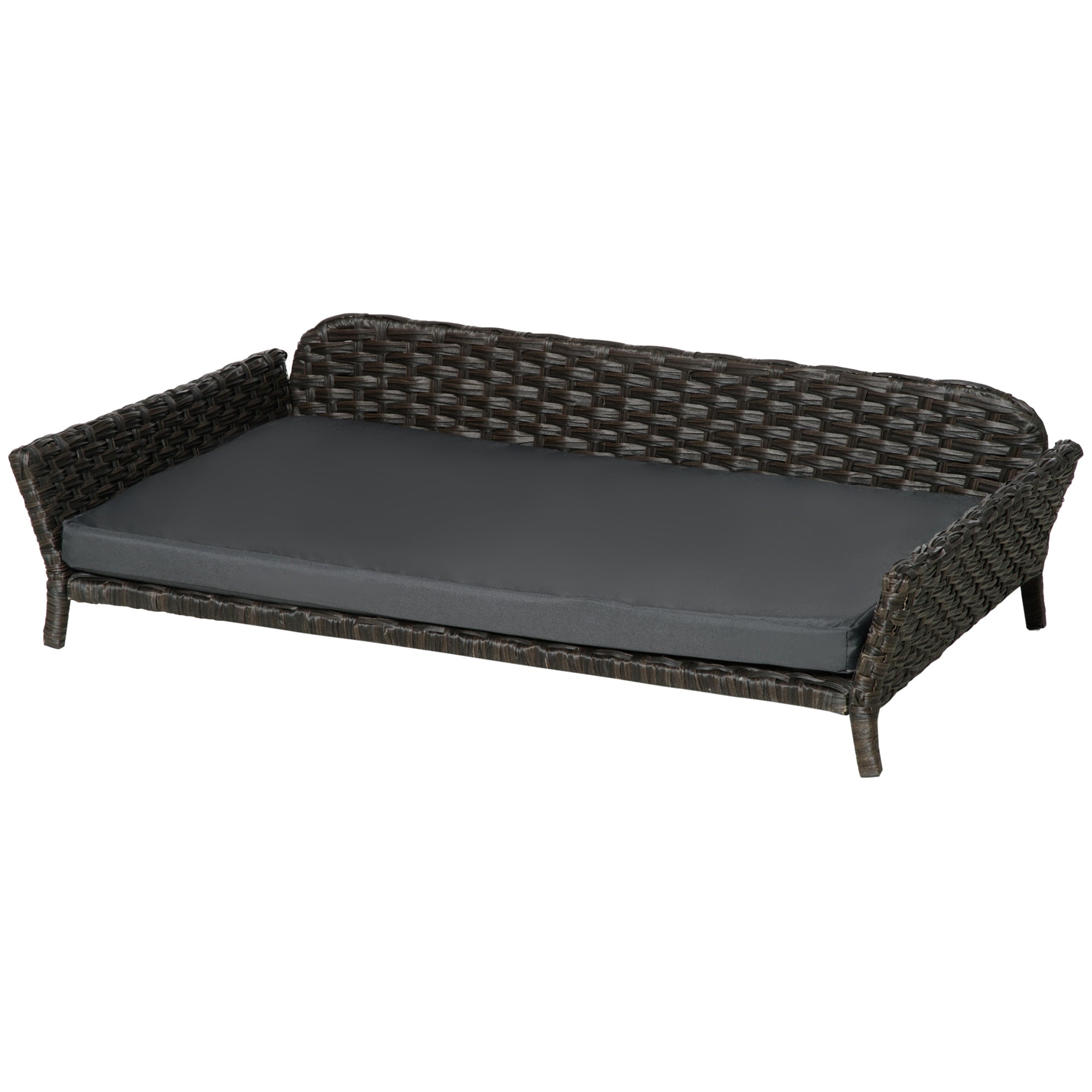 PawHut Elevated Rattan Dog Bed with Steel Frame, Handwoven Wicker Pet Bed with Water Resistant Cushion, Dog Bed Outdoor for Large Medium Dog, Charcoal Grey
