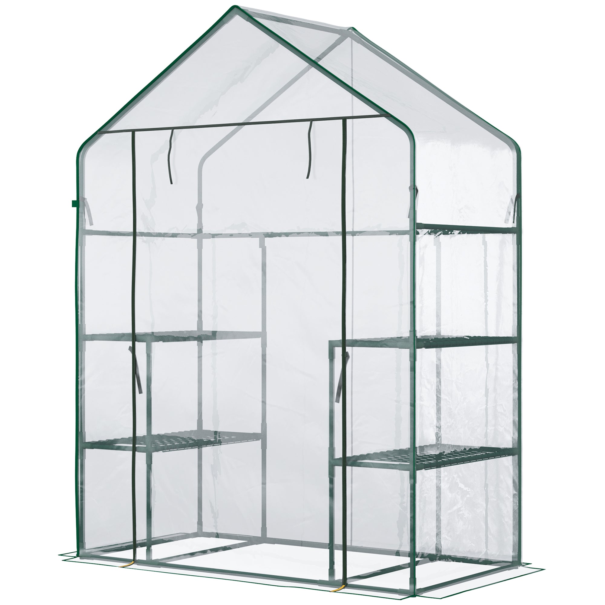 Outsunny 3-Tier Mini Greenhouse, Walk-in Greenhouse, Garden Hot House with 4 Shelves, Roll-Up Door and Weatherized Cover, 56" x 29" x 77", Clear