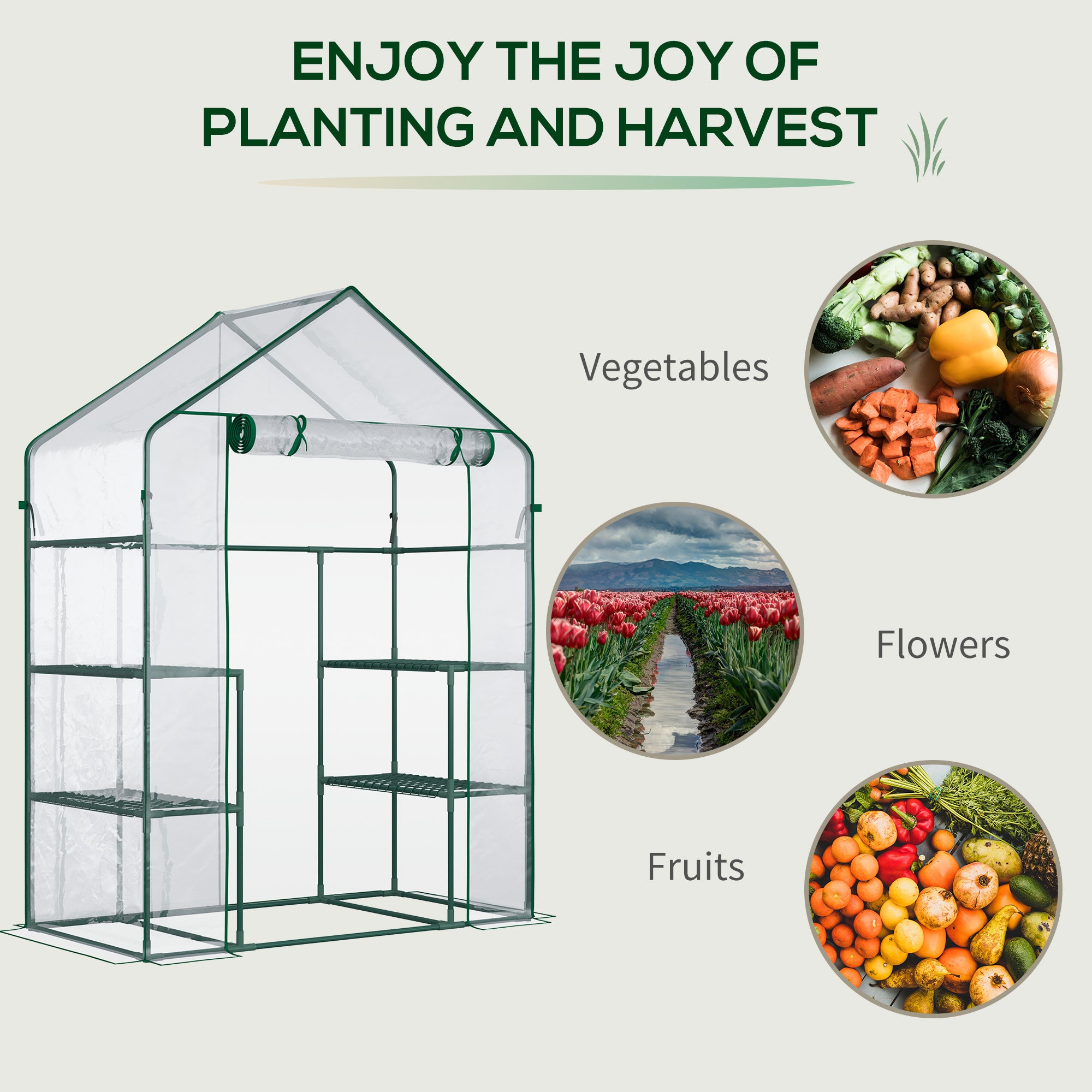 Outsunny 3-Tier Mini Greenhouse, Walk-in Greenhouse, Garden Hot House with 4 Shelves, Roll-Up Door and Weatherized Cover, 56" x 29" x 77", Clear