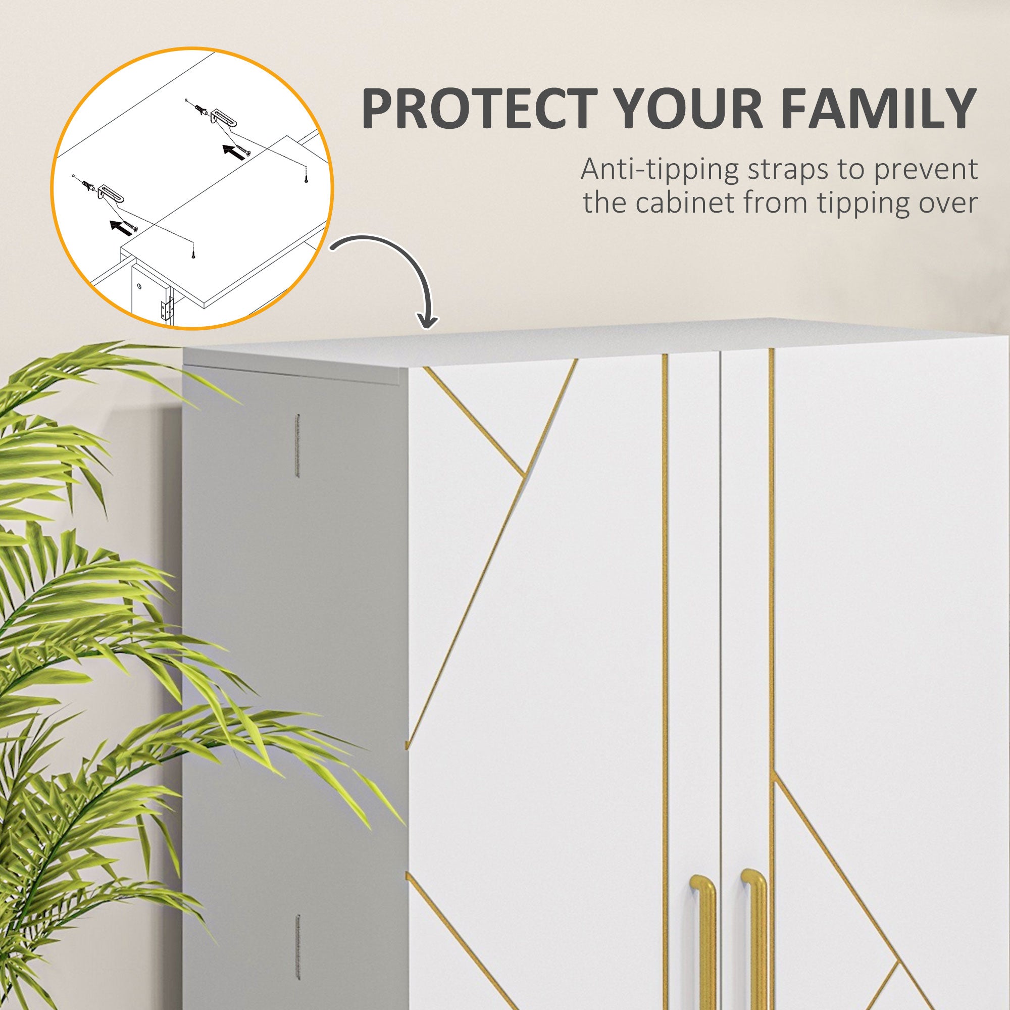 HOMCOM 44" Kitchen Pantry, 2-Door Kitchen Storage Cabinet with 8 Spice Racks and Adjustable Shelves, White