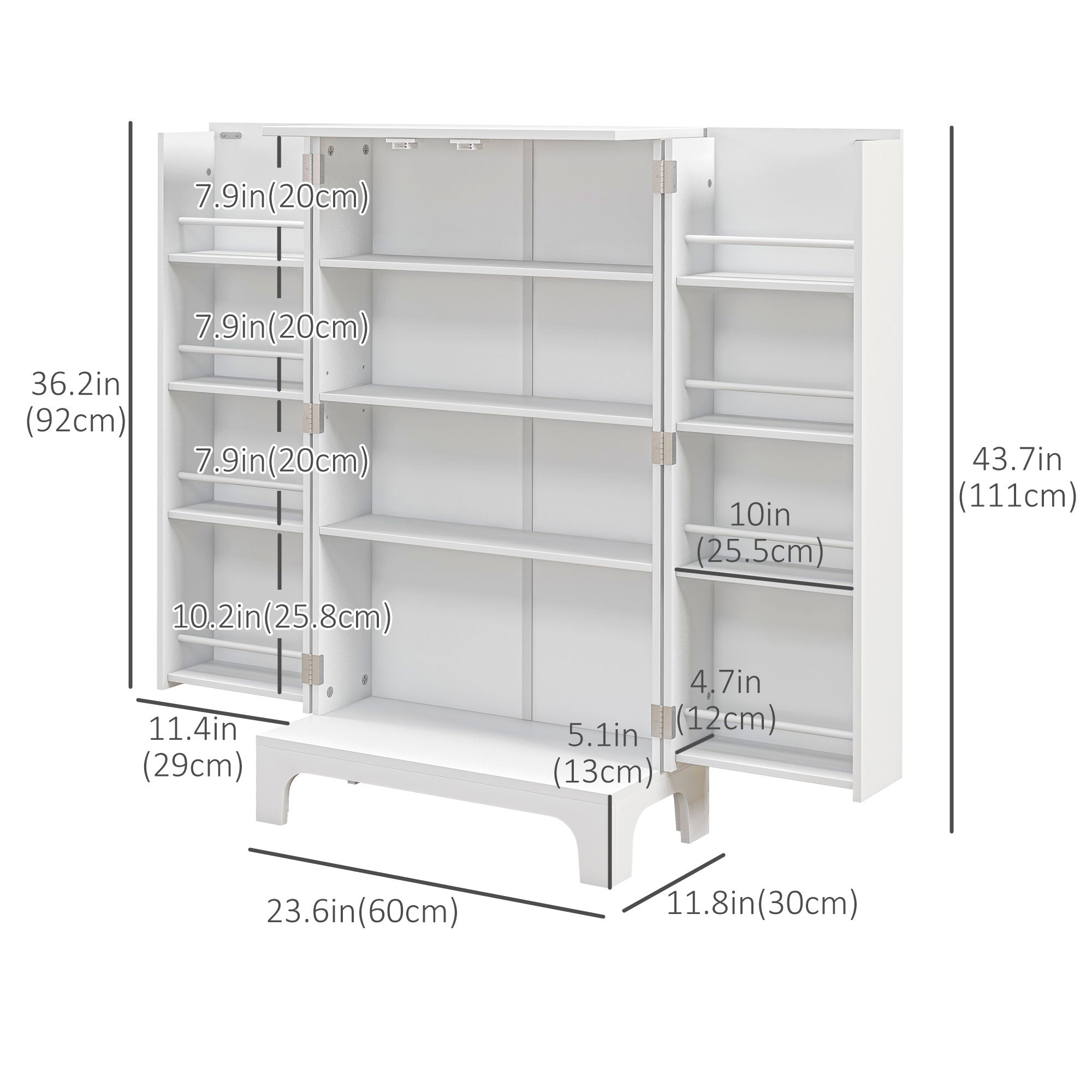 HOMCOM 44" Kitchen Pantry, 2-Door Kitchen Storage Cabinet with 8 Spice Racks and Adjustable Shelves, White