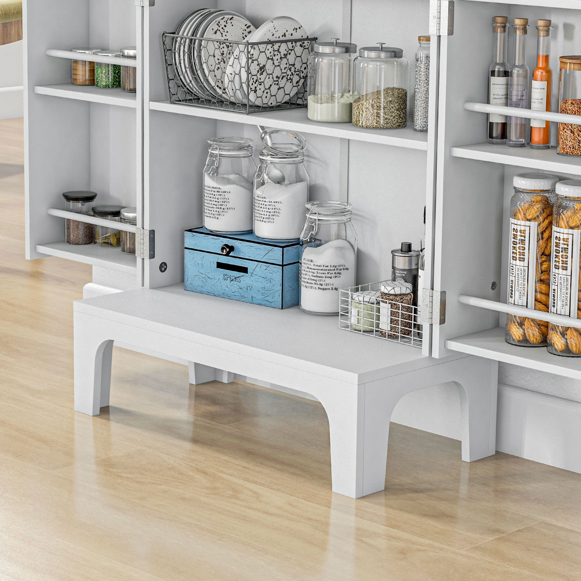 HOMCOM 44" Kitchen Pantry, 2-Door Kitchen Storage Cabinet with 8 Spice Racks and Adjustable Shelves, White