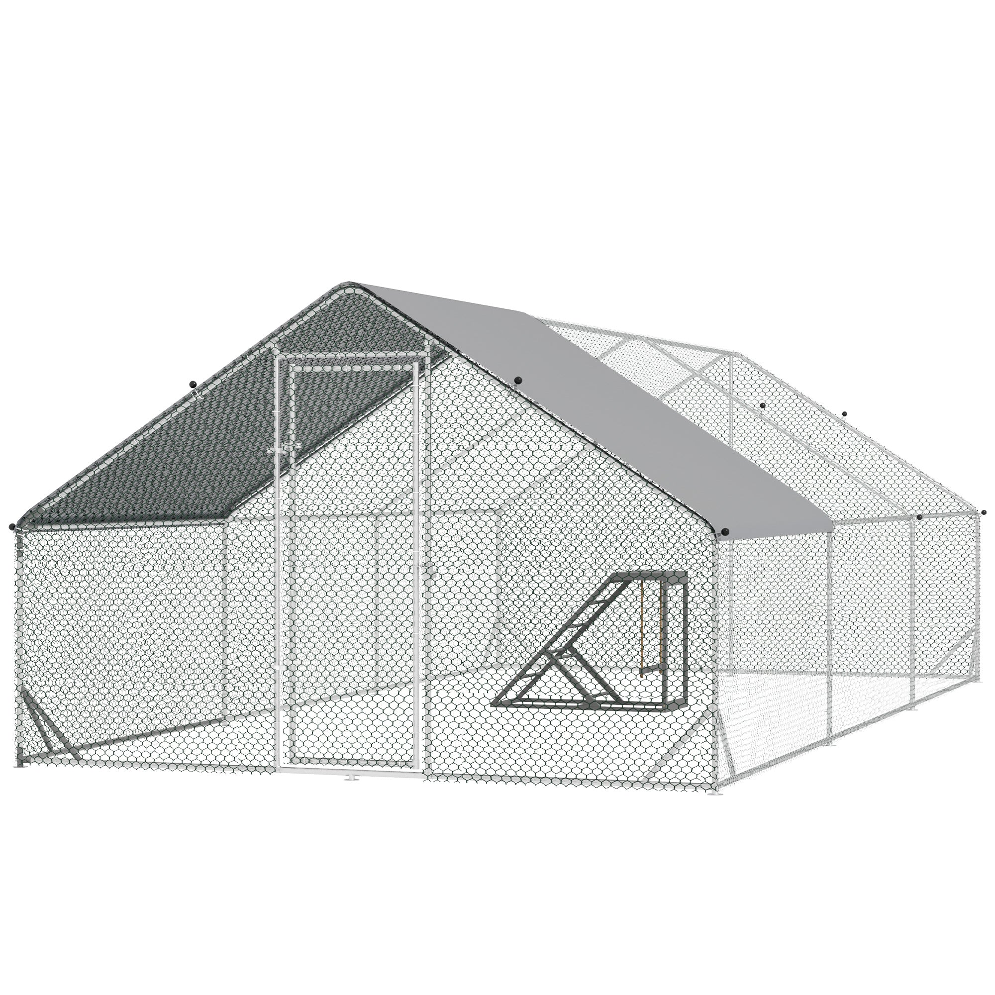 PawHut Walk-In Chicken Run, Galvanised Chicken Coop with Chicken Activity Shelf, Outdoor Hen Poultry House Cage Rabbit Hutch Garden with UV-resistant and Water-Resistant Cover, 3 x 6 x 2m