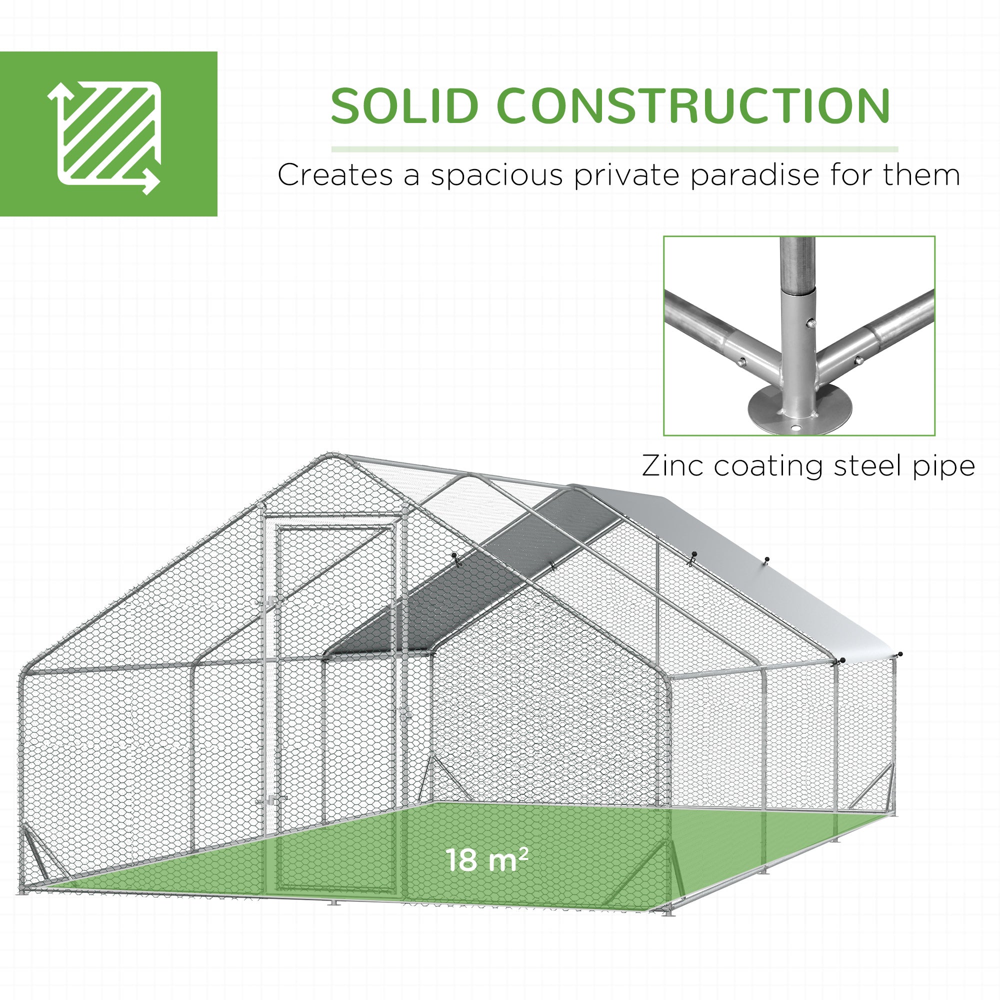 PawHut Walk-In Chicken Run, Galvanised Chicken Coop with Chicken Activity Shelf, Outdoor Hen Poultry House Cage Rabbit Hutch Garden with UV-resistant and Water-Resistant Cover, 3 x 6 x 2m
