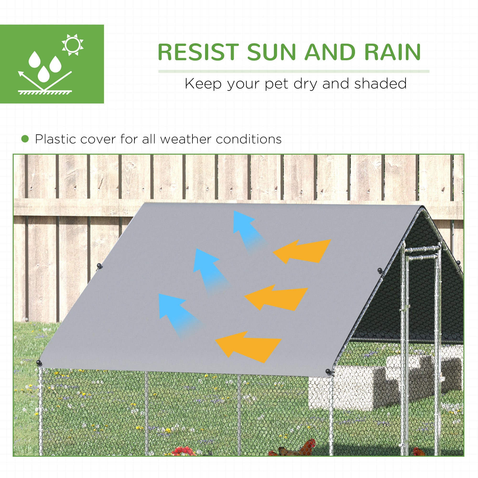 PawHut Walk-In Chicken Run, Galvanised Chicken Coop with Chicken Activity Shelf, Outdoor Hen Poultry House Cage Rabbit Hutch Garden with UV-resistant and Water-Resistant Cover, 3 x 6 x 2m