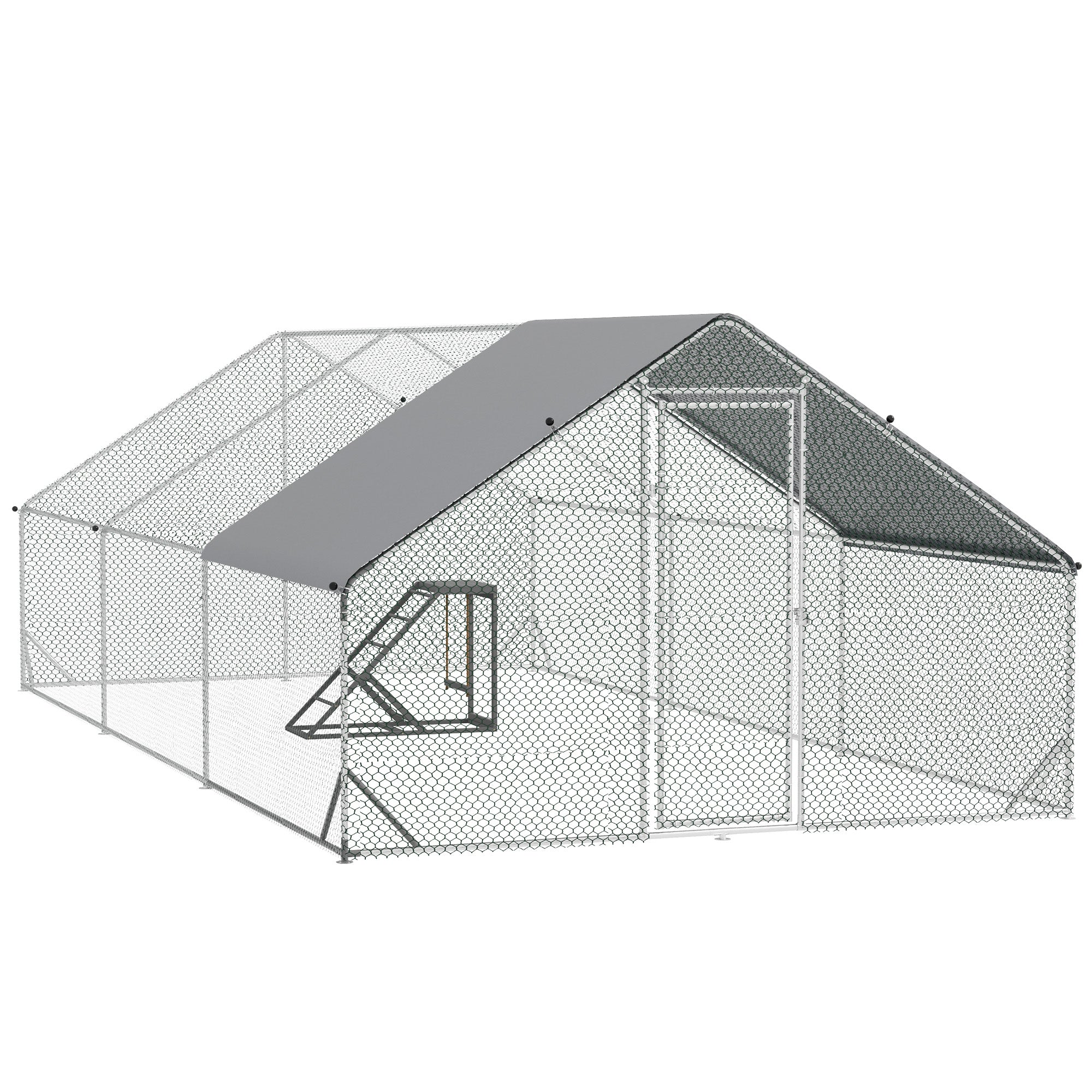 PawHut Walk-In Chicken Run, Galvanised Chicken Coop with Chicken Activity Shelf, Outdoor Hen Poultry House Cage Rabbit Hutch Garden with UV-resistant and Water-Resistant Cover, 3 x 6 x 2m