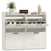 HOMCOM Narrow Shoe Cabinet for Entryway, Farmhouse Slim Shoe Storage Cabinet with 4 Flip Drawers, Adjustable Shelves, Barn Door Design for Hallway, White Oak