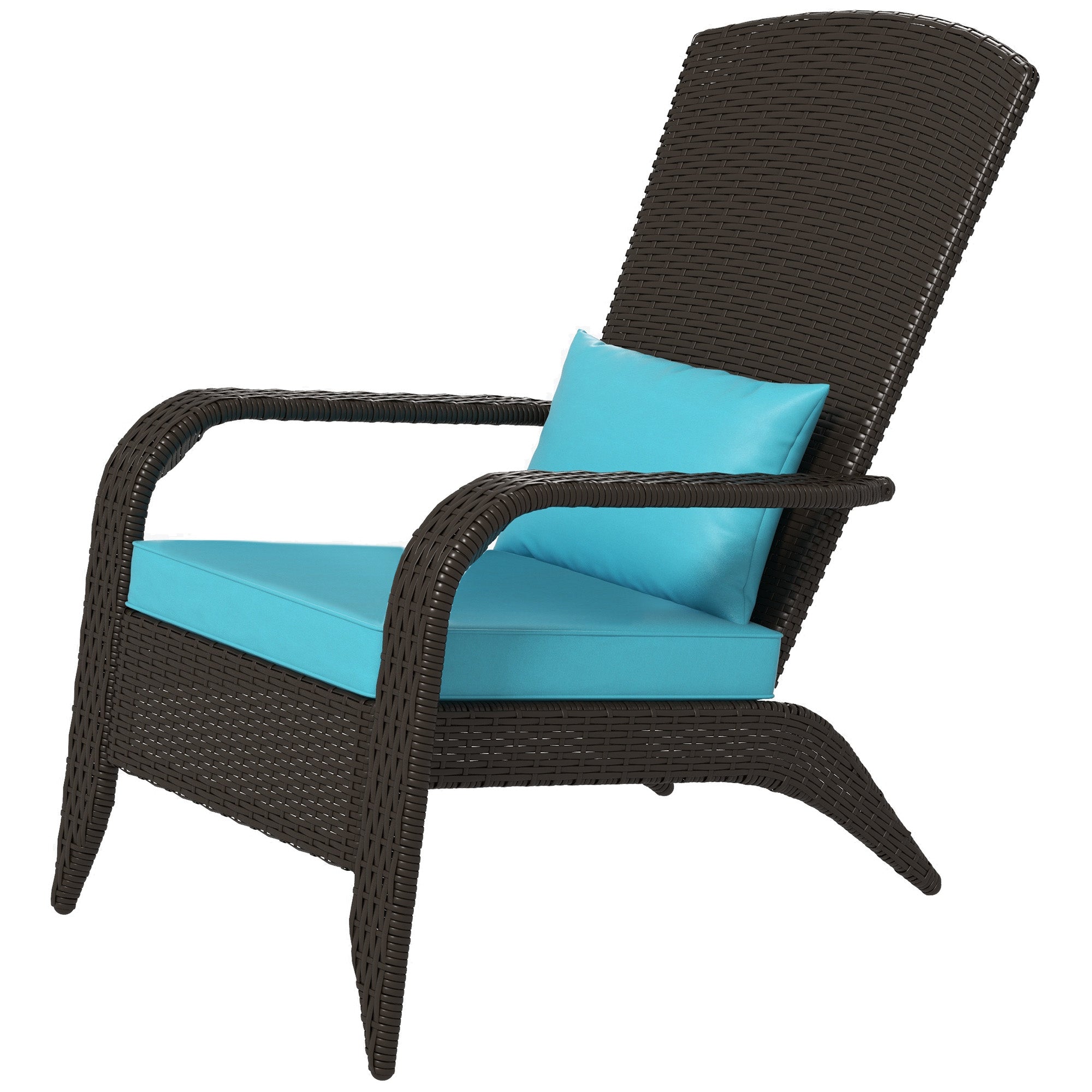Outsunny Patio Wicker Adirondack Chair, PE Rattan Outdoor Muskoka Chair, Fire Pit Chair with Cushions for Patio, Garden, Backyard, Poolside, Balcony, Deck, Turquoise