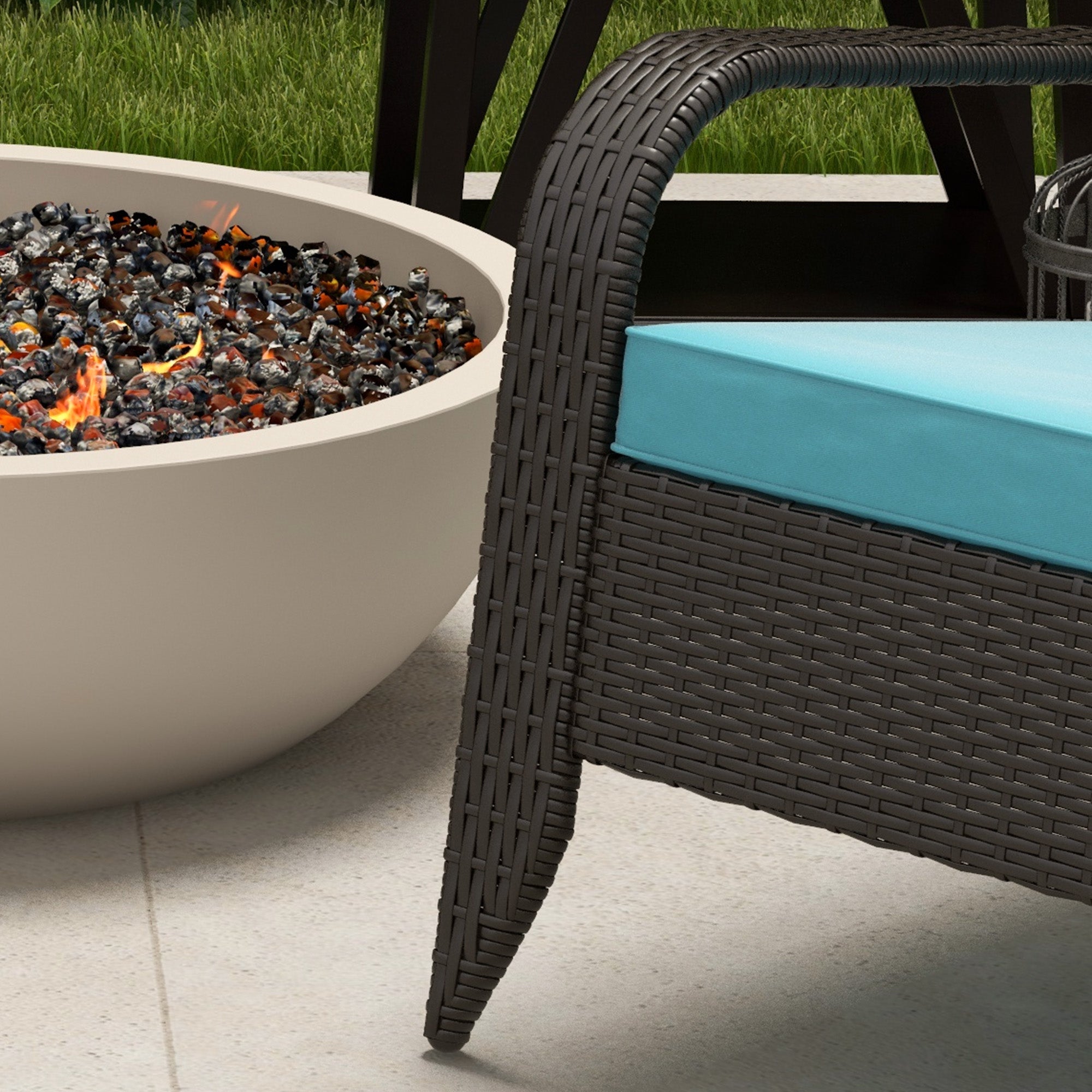 Outsunny Patio Wicker Adirondack Chair, PE Rattan Outdoor Muskoka Chair, Fire Pit Chair with Cushions for Patio, Garden, Backyard, Poolside, Balcony, Deck, Turquoise