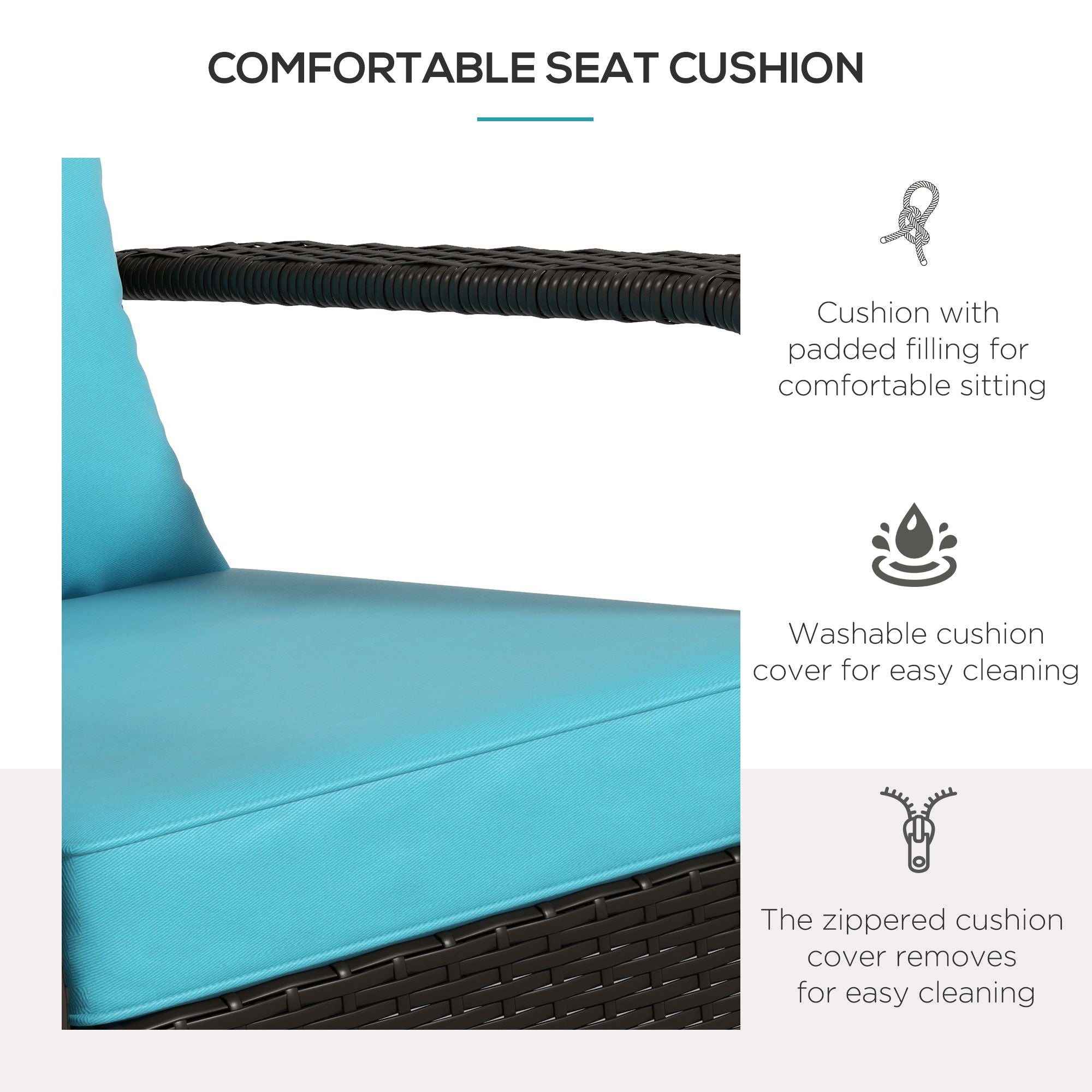 Outsunny Patio Wicker Adirondack Chair, PE Rattan Outdoor Muskoka Chair, Fire Pit Chair with Cushions for Patio, Garden, Backyard, Poolside, Balcony, Deck, Turquoise