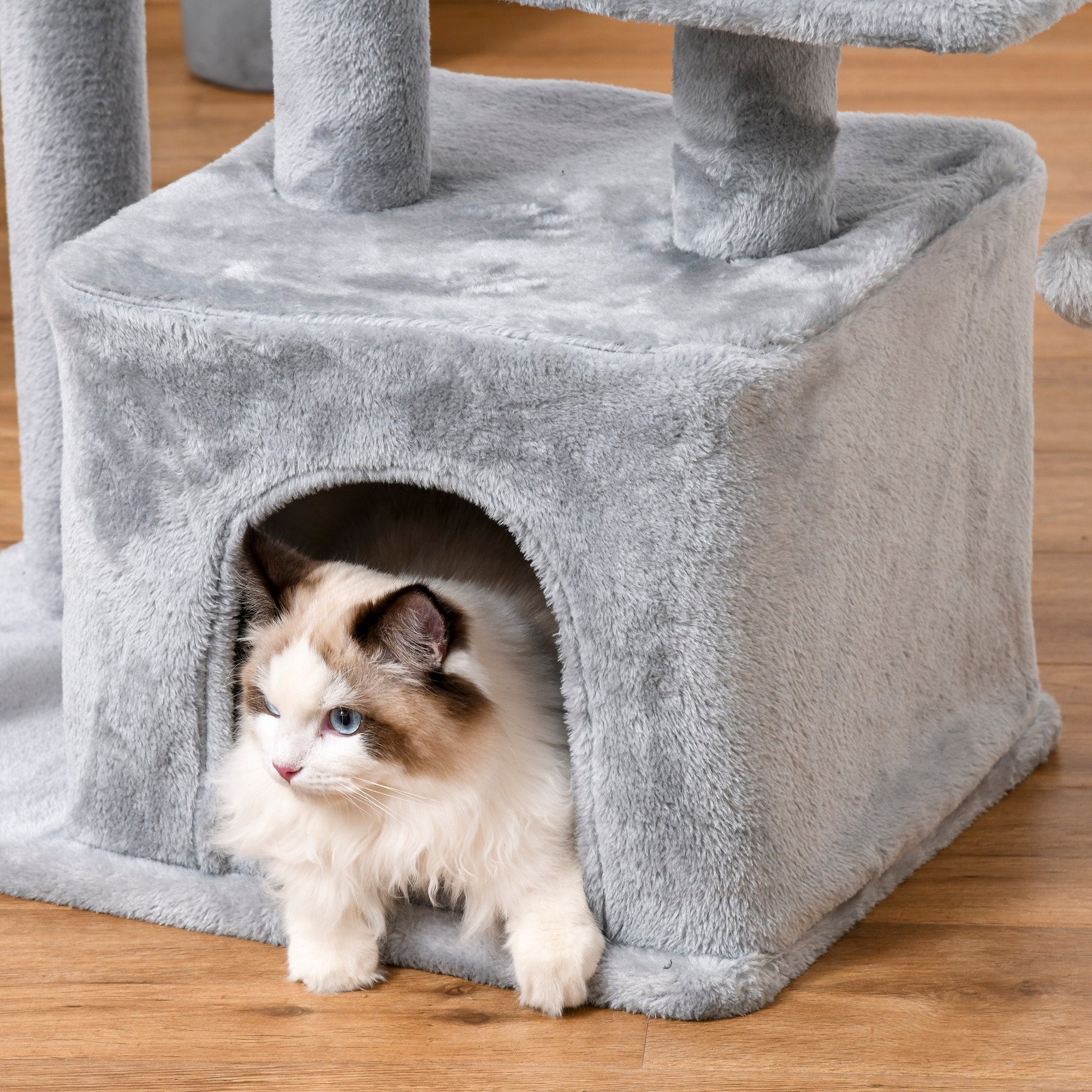PawHut Cat Tree for Indoor Cats, Multi-Level Cat Condo with Sisal Scratching Post, Perch, Hanging Ball, Light Grey